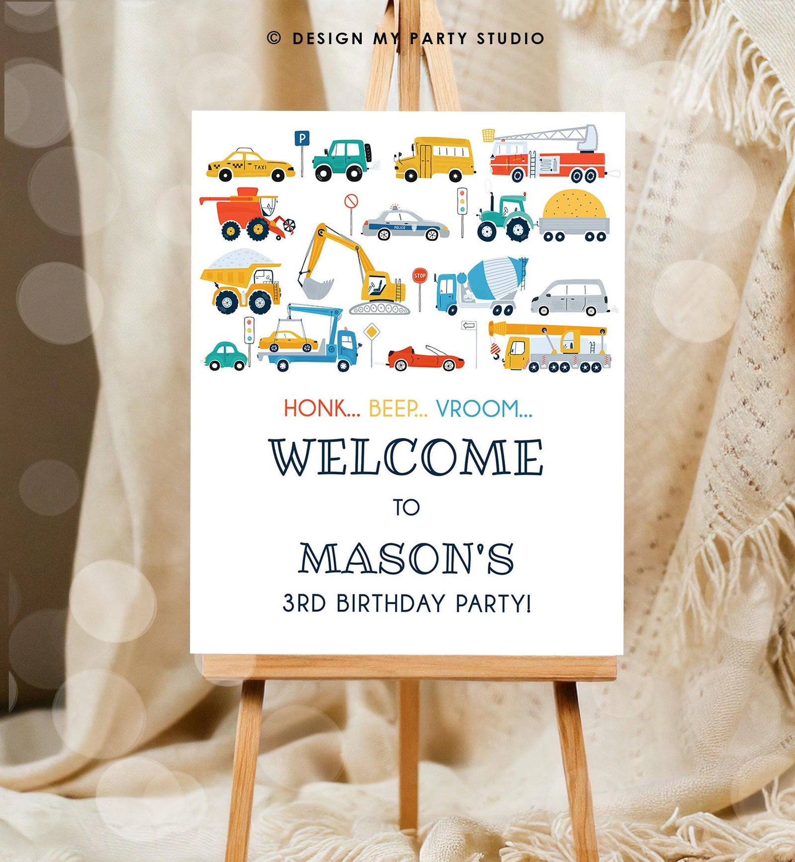 Editable Transportation Birthday Welcome Sign Car Truck Transport Boy Driving Scandinavian Traffic Digital Download Template Printable 0533