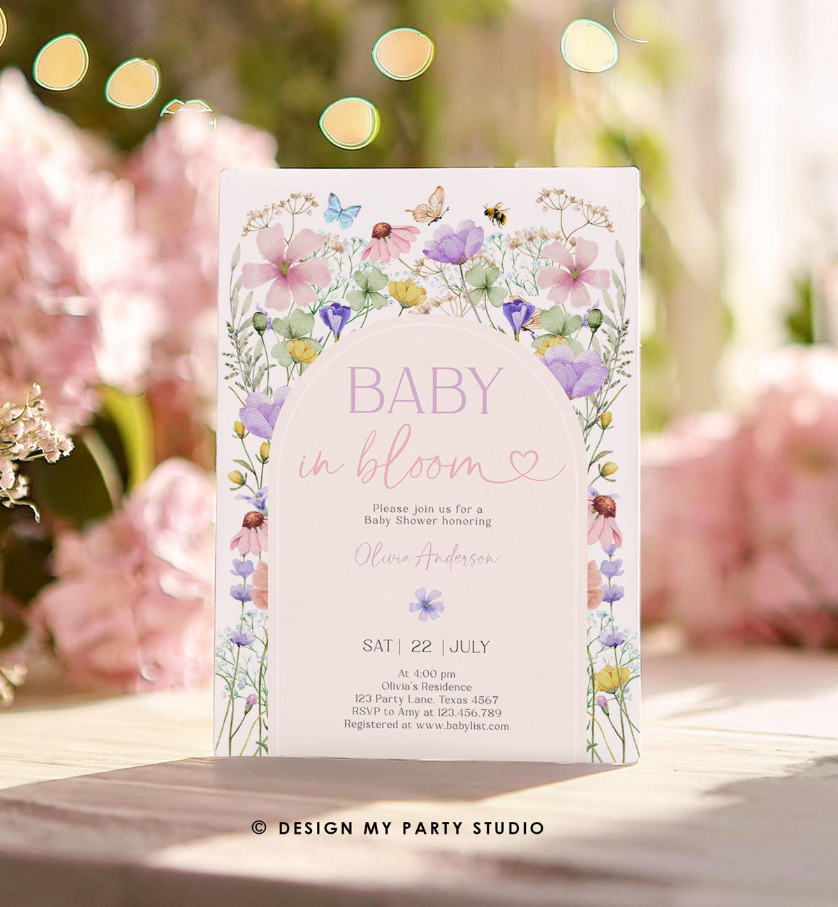 Editable Baby in Bloom Invitation Wildflowers Baby Shower Spring Butterflies Wild Flower Instant Download Template Digital Printable 0543