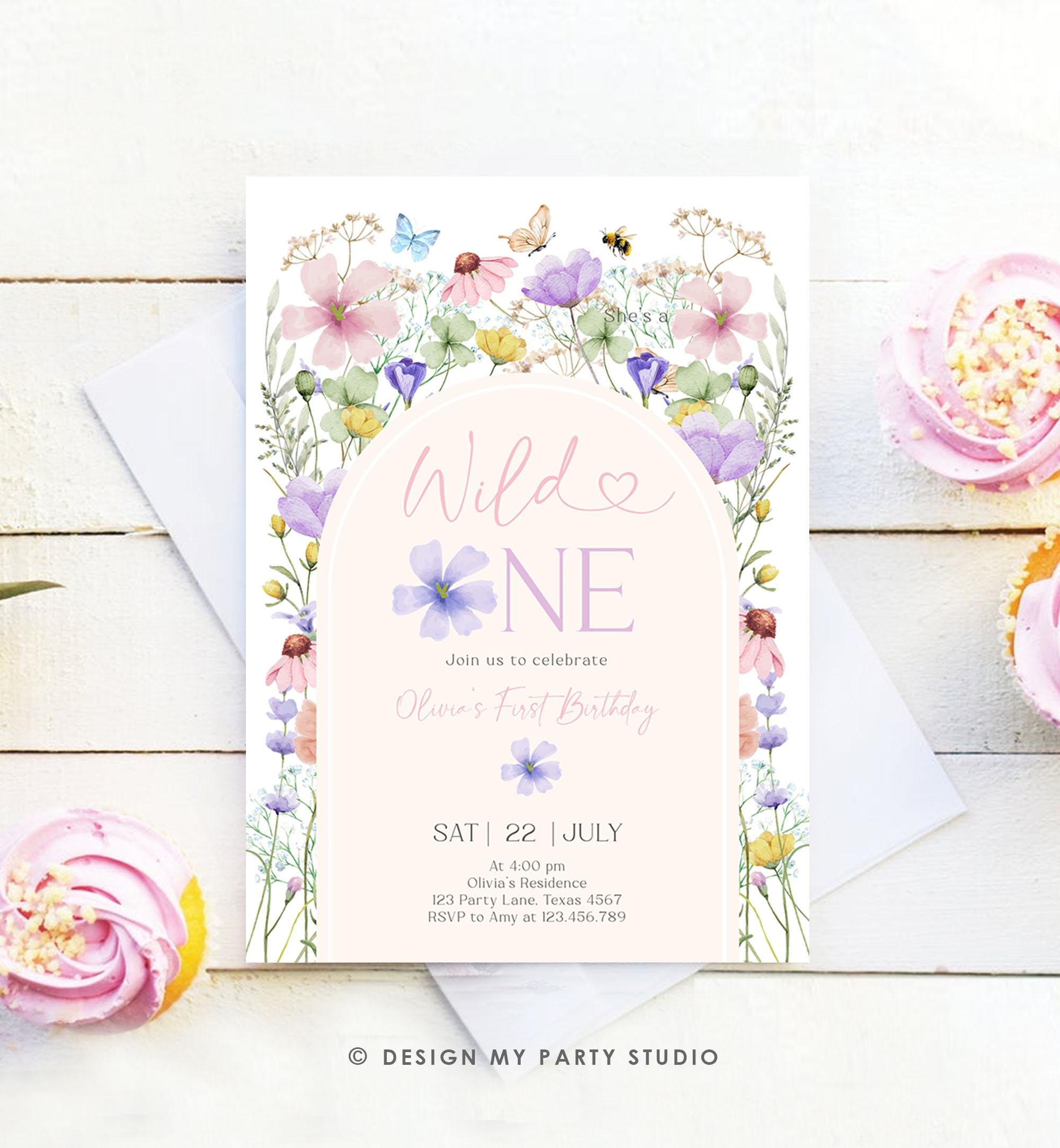 Editable Wildflower Wild One Birthday Invitation Floral 1st Birthday Daisy Butterfly Meadow Girl Digital Download Template Printable 0543