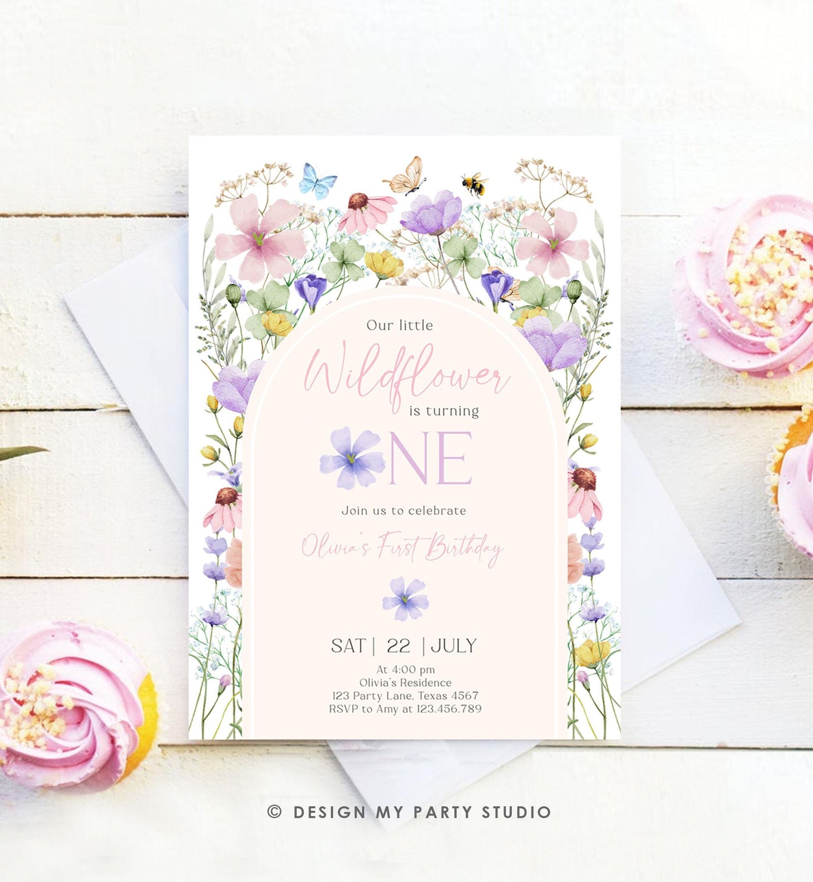 Editable Wildflowers Birthday Invitation Floral 1st Birthday Party Invite Garden Birthday Girl Digital Download Template Printable 0543