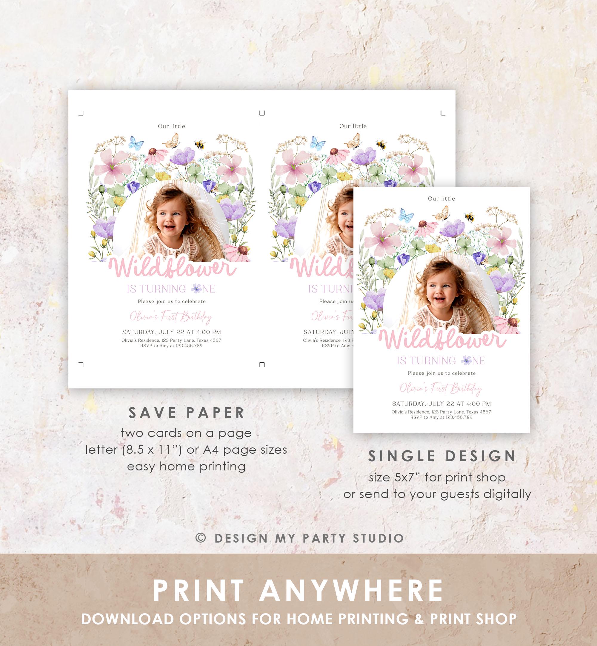 Editable Wildflowers Birthday Invitation Floral 1st Birthday Party Invite Garden Birthday Girl Digital Download Template Printable 0543