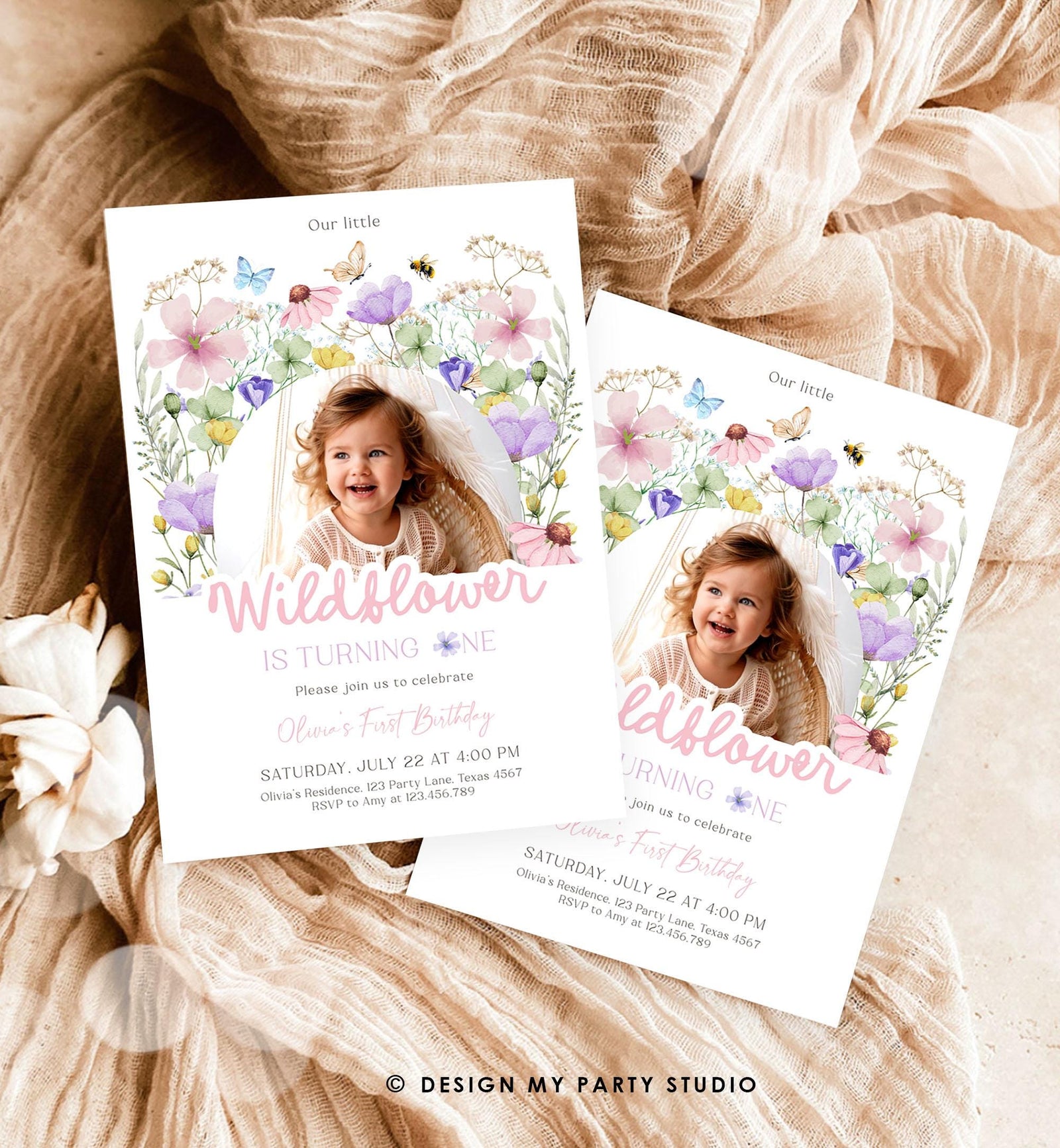 Editable Wildflowers Birthday Invitation Floral 1st Birthday Party Invite Garden Birthday Girl Digital Download Template Printable 0543
