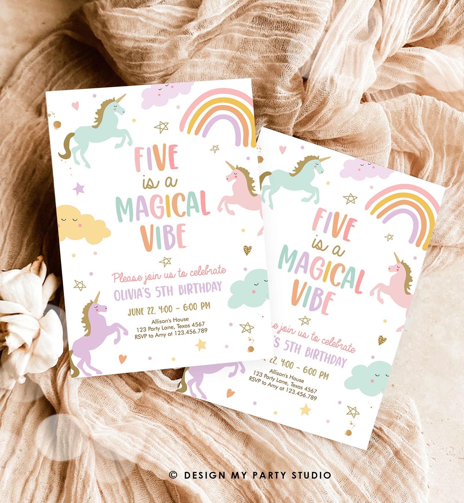 Editable Unicorn Birthday Invitation 5th Five is a Magical Vibe Magical Party Invite Girl Pastel Birthday Template Rainbow Download 0426