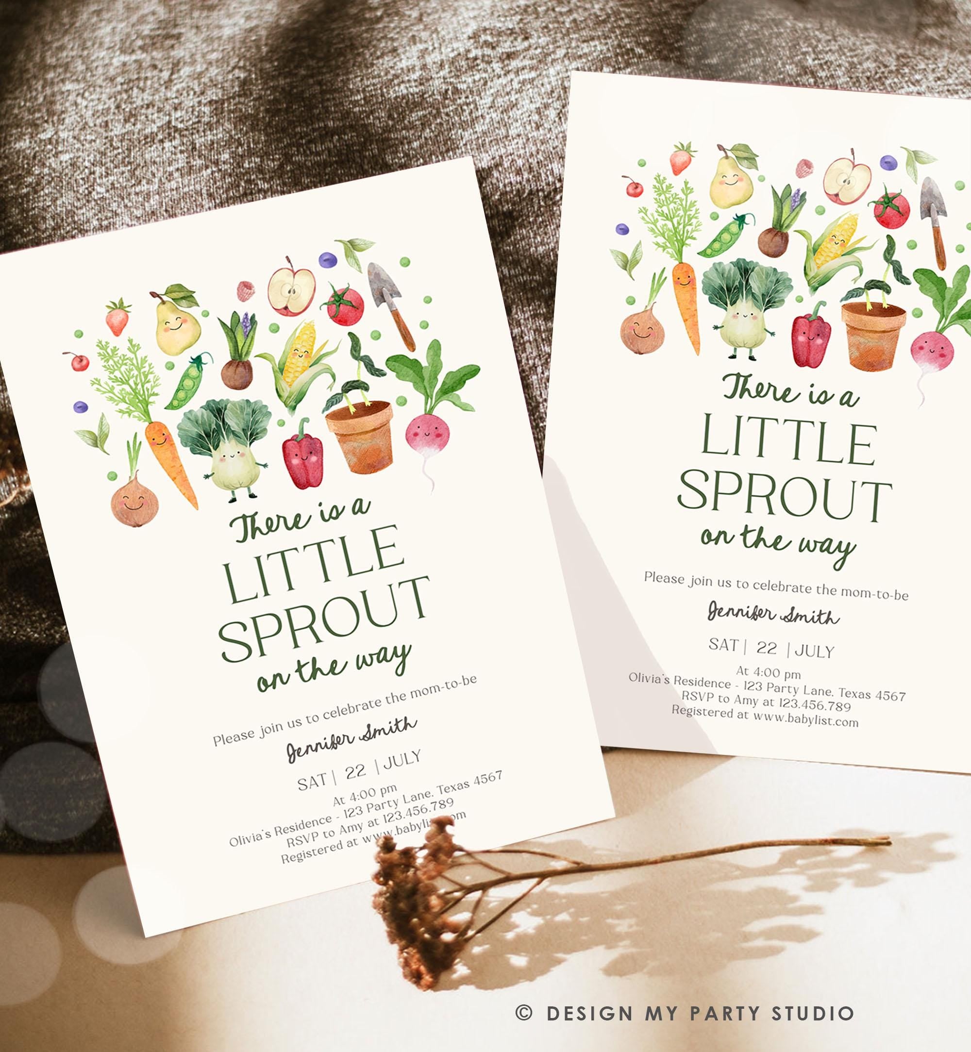 Editable Little Sprout Baby Shower Invitation Farmers Market Locally Grown Baby Shower Digital Download Evite Template Printable 0544