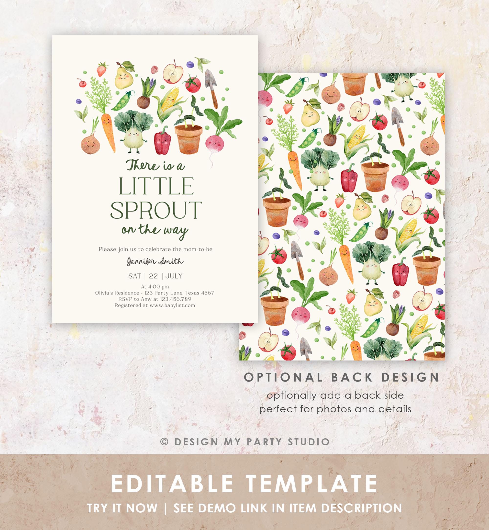 Editable Little Sprout Baby Shower Invitation Farmers Market Locally Grown Baby Shower Digital Download Evite Template Printable 0544