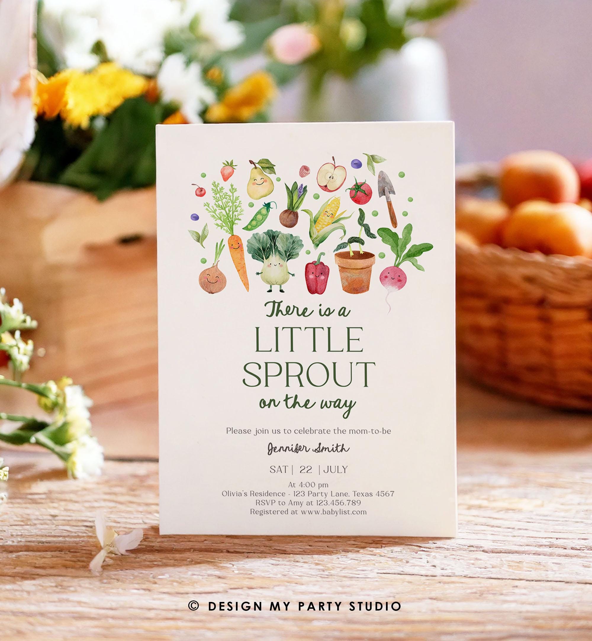 Editable Little Sprout Baby Shower Invitation Farmers Market Locally Grown Baby Shower Digital Download Evite Template Printable 0544
