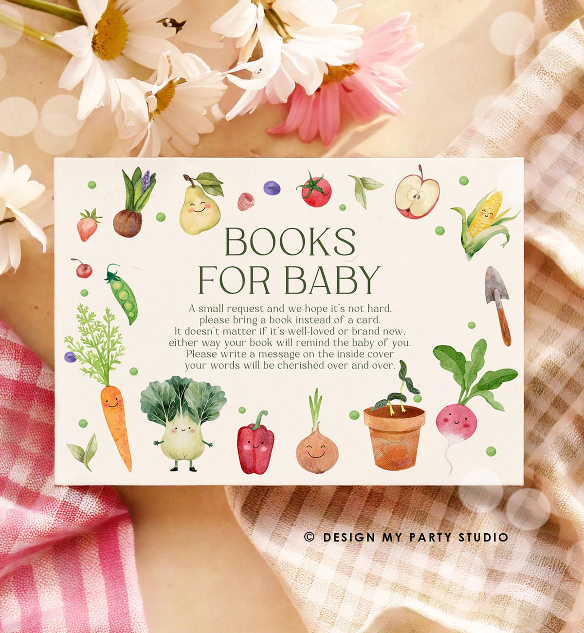 Editable Baby in Bloom Bring a Book Card Bloom Baby Shower Book Insert Books for Baby Farmers Market Neutral Digital Template Printable 0544