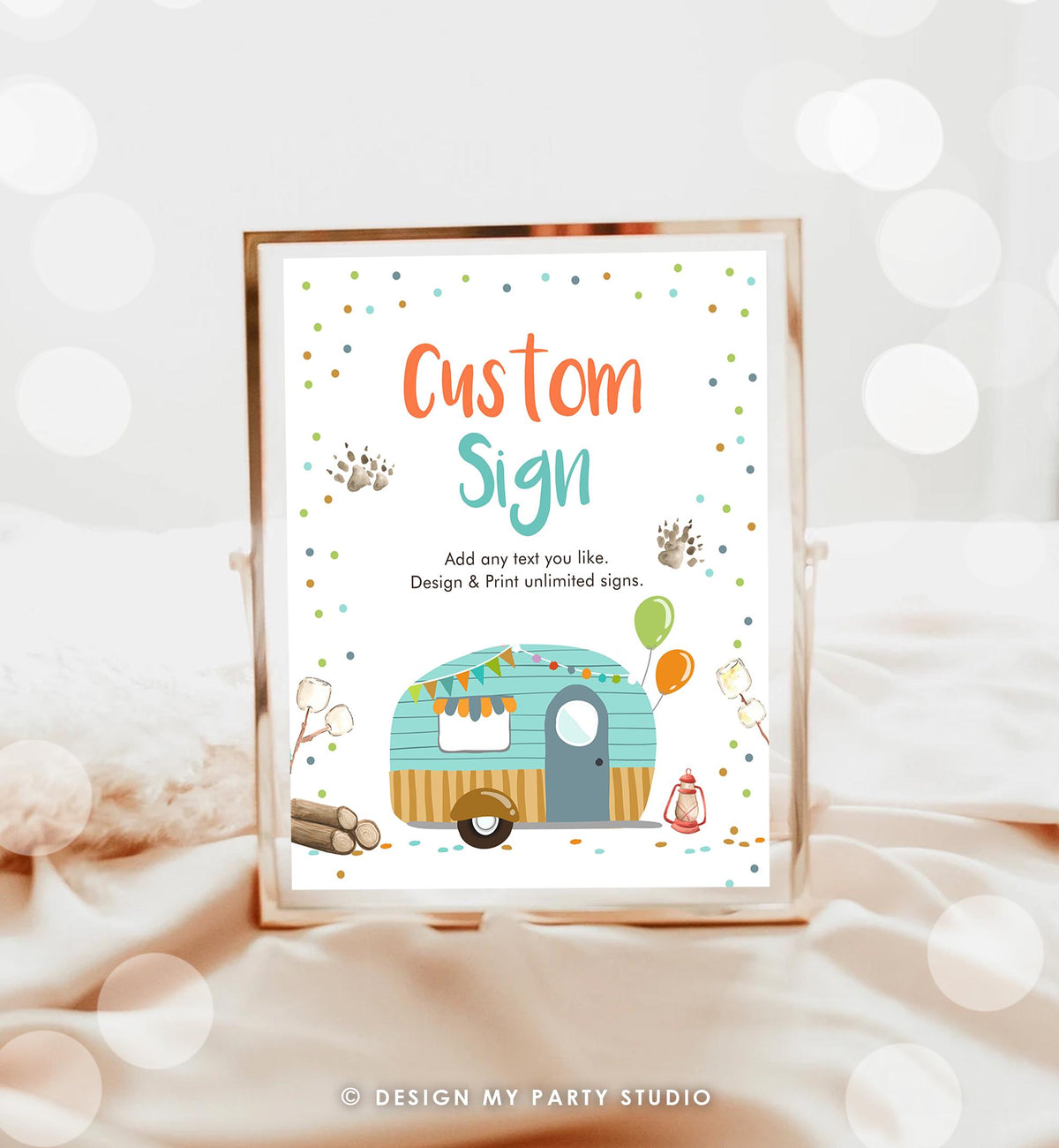 Editable Custom Sign Happy Camper Glamping Camping Birthday Party Boy Outdoor Table Decoration Digital Download Template Printable 0342