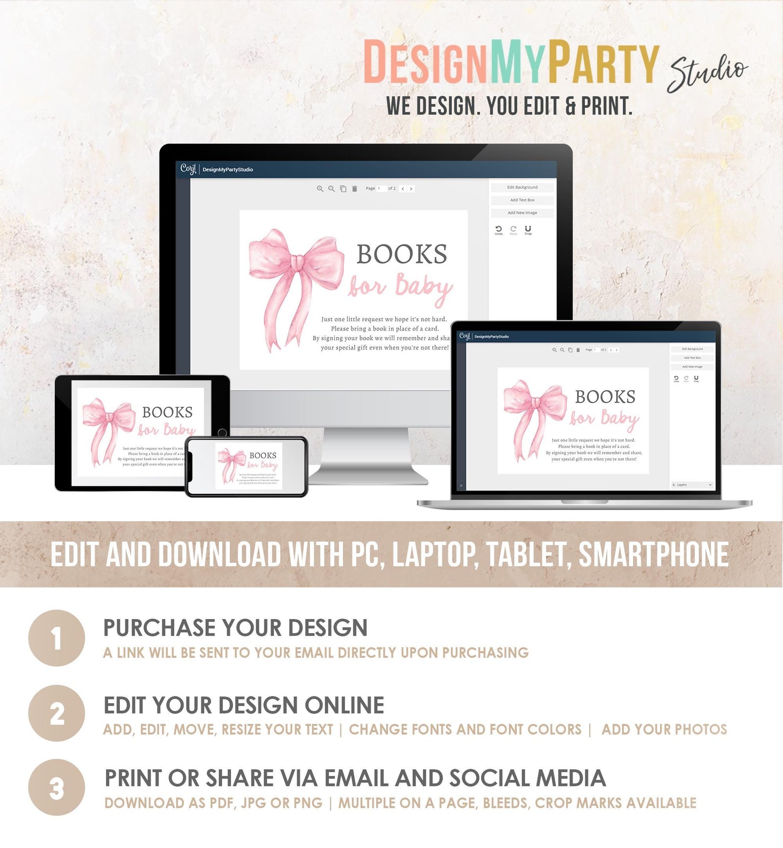 Editable Pink Bow Bring a Book Card Bloom Coquette Books for Baby Book Request Insert Card Digital Download Template Printable 0527