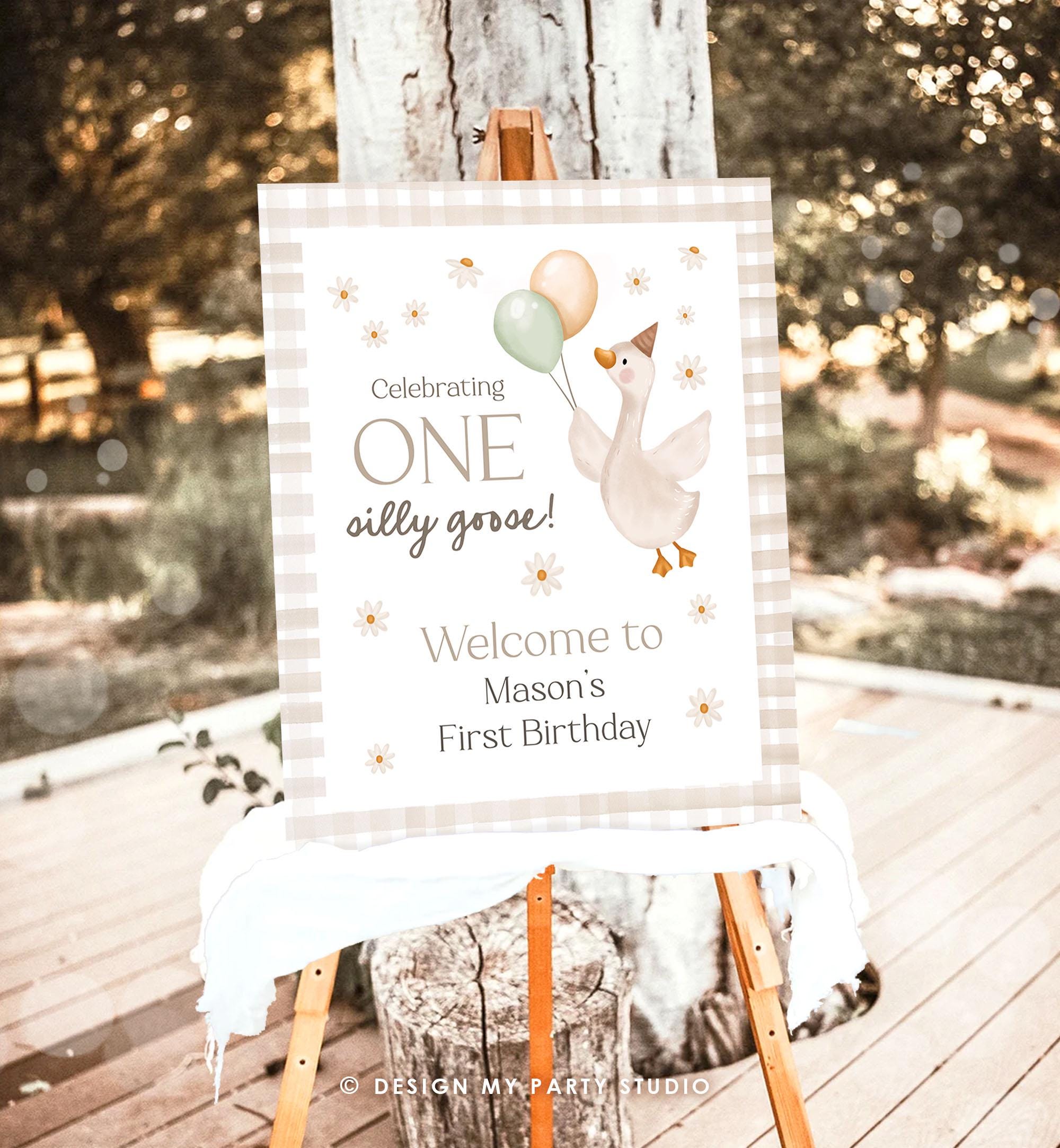 Editable One Silly Goose Birthday Welcome Sign Gender Neutral Goose Birthday Decor 1st First Welcome Poster Editable Template Printable 0540
