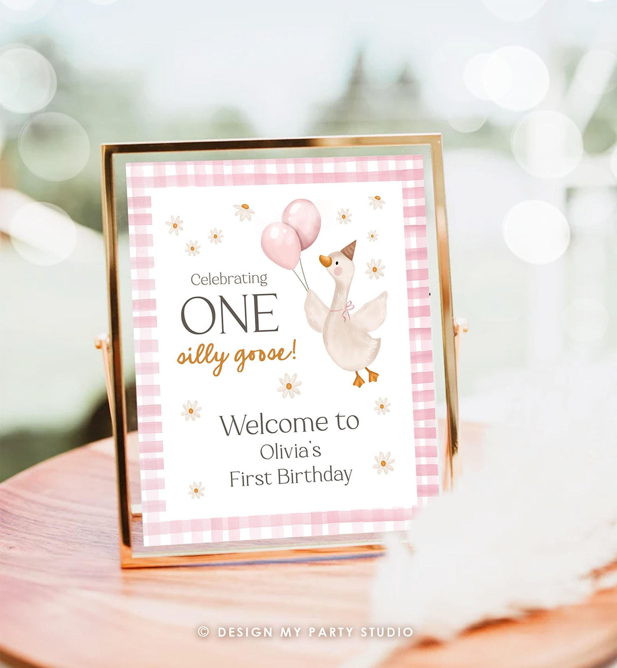 Editable One Silly Goose Birthday Welcome Sign Pink Girl Goose Birthday Decor 1st First Welcome Poster Editable Template Printable 0540