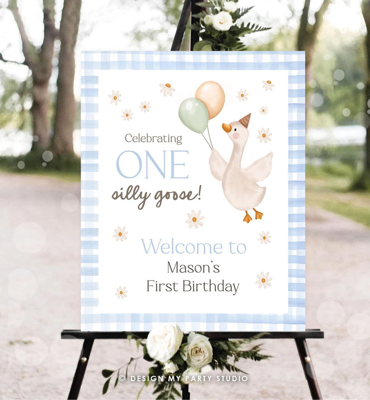 Editable One Silly Goose Birthday Welcome Sign Blue Boy Goose Birthday Decor 1st First Welcome Poster Editable Template Printable 0540