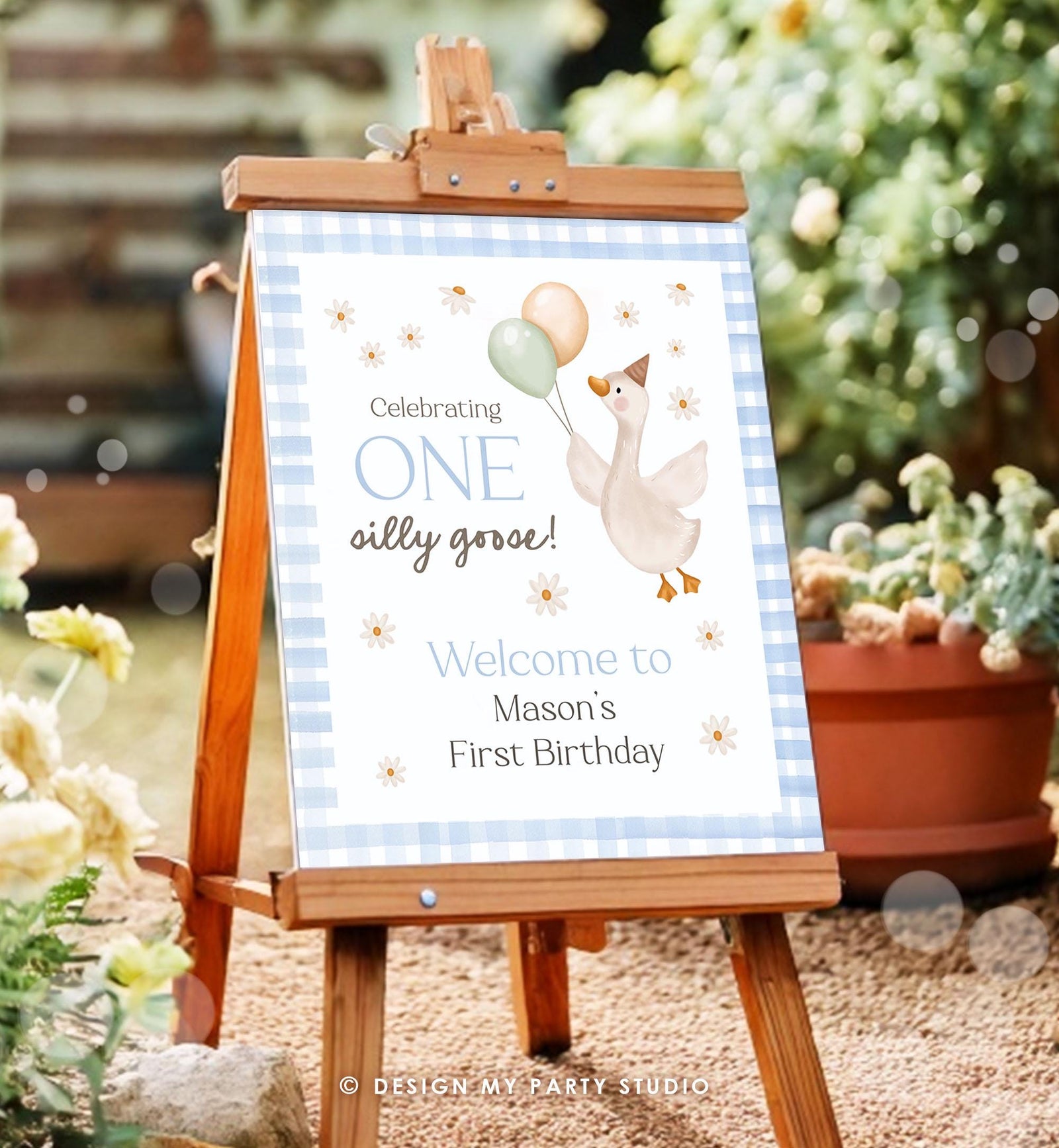 Editable One Silly Goose Birthday Welcome Sign Blue Boy Goose Birthday Decor 1st First Welcome Poster Editable Template Printable 0540