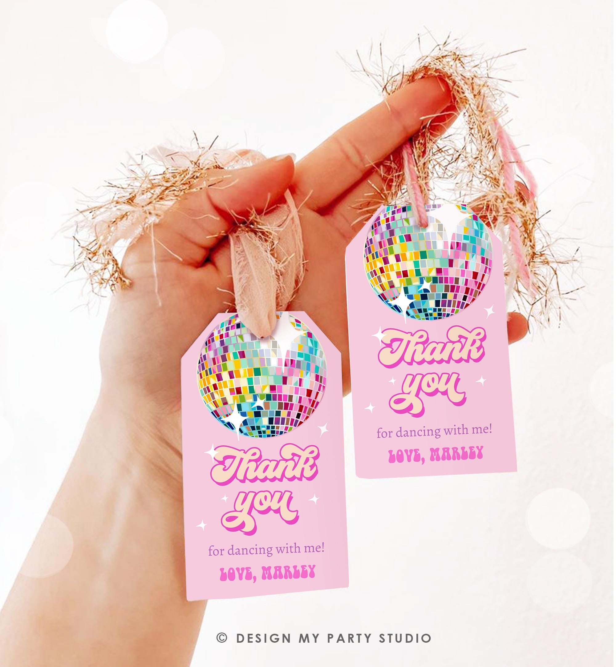 Editable Disco Ball Favor Tag Let's Disco Adult Party Birthday Thank You Girl Retro 70's Party Flower Power Digital Template Printable 0501