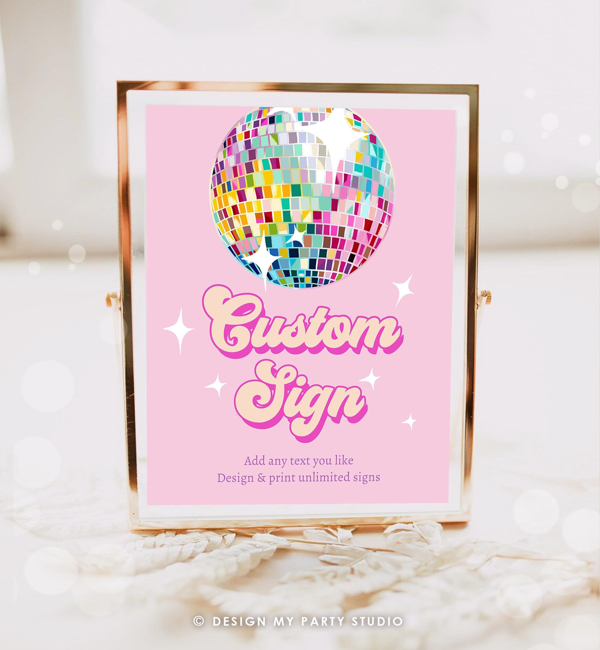 Editable Disco Custom Sign Let's Disco Pink Dance Adult 70s Party Retro Groovy Birthday Shower Digital Download Template Printable 0501