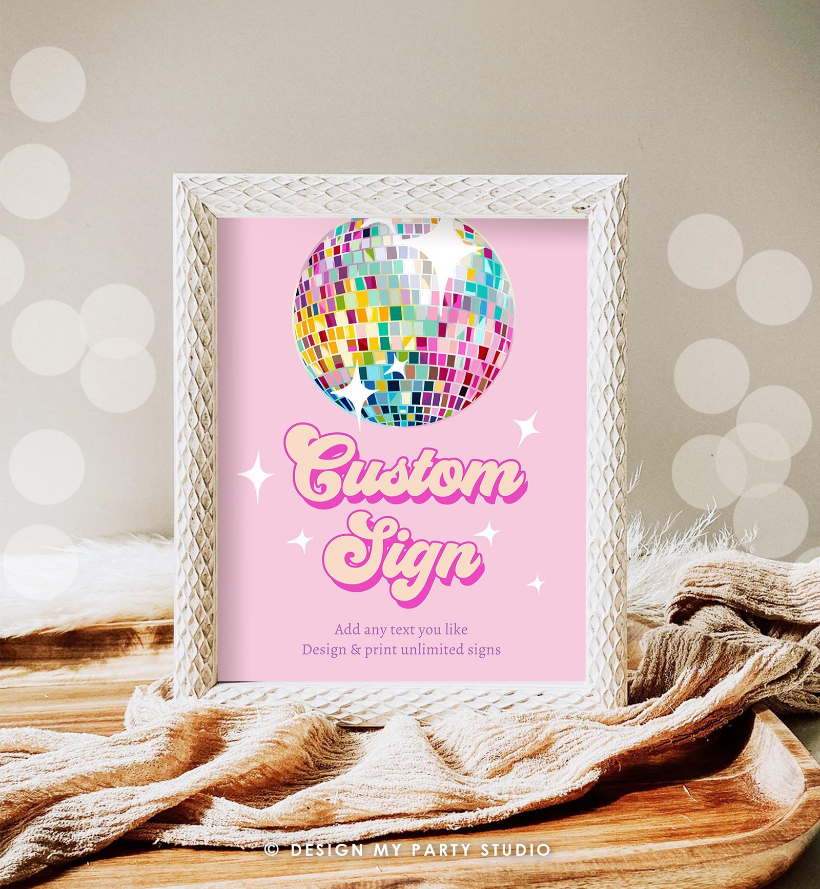 Editable Disco Custom Sign Let's Disco Pink Dance Adult 70s Party Retro Groovy Birthday Shower Digital Download Template Printable 0501