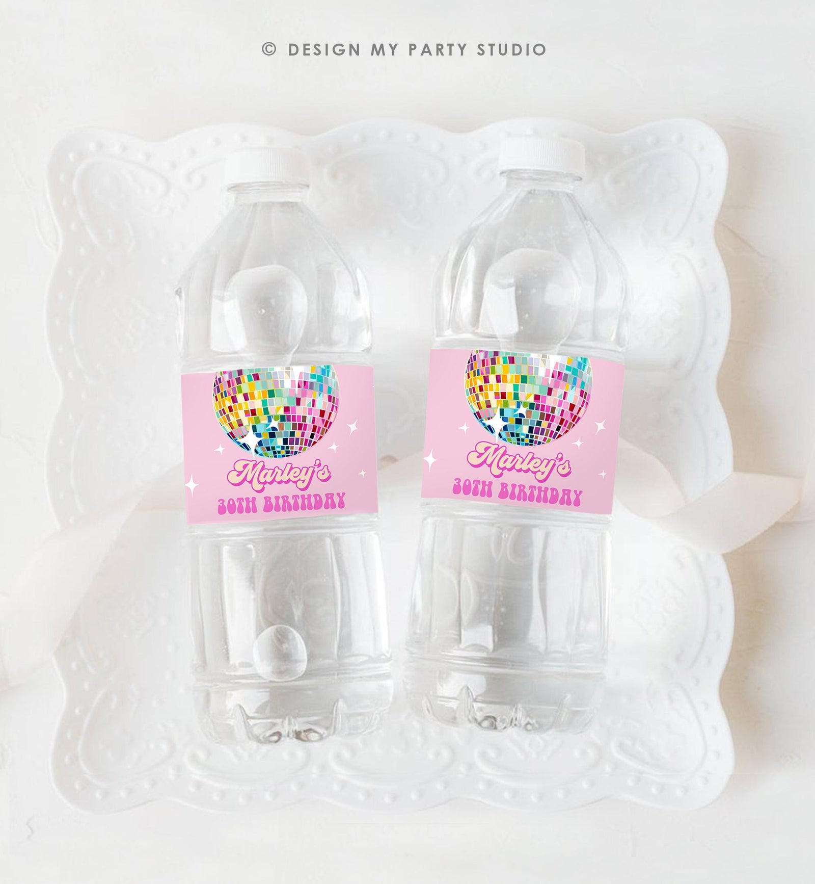 Editable Disco Water Bottle Labels Let's Disco Ball Retro Groovy Adult 70s Party Decor Birthday Pink Digital Template Printable 0501