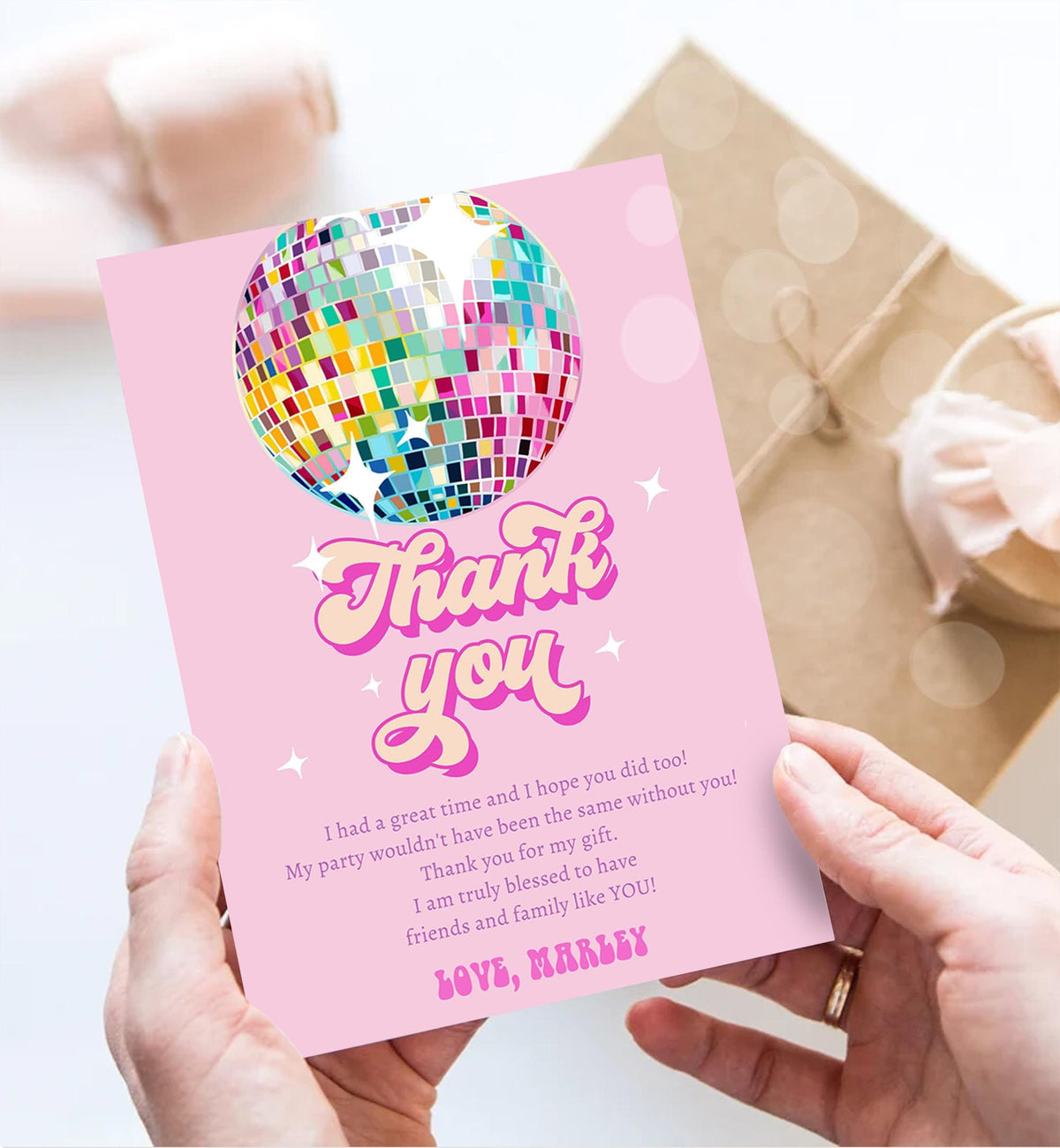 Editable Disco Party Thank You Card Let&#39;s Disco Ball Retro Groovy Birthday Shower 70s Adult Party Digital Download Template Printable 0501