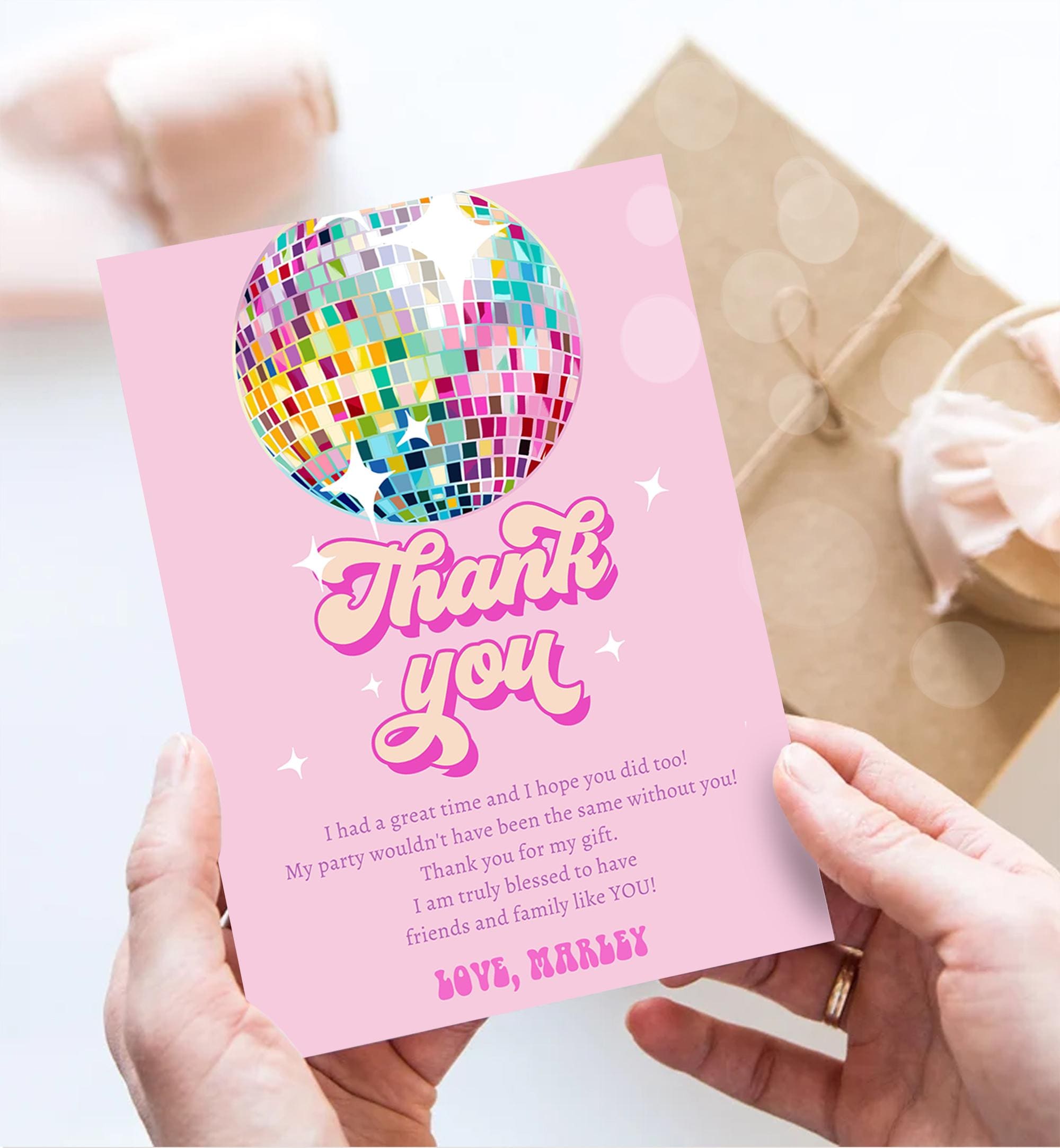 Editable Disco Party Thank You Card Let's Disco Ball Retro Groovy Birthday Shower 70s Adult Party Digital Download Template Printable 0501
