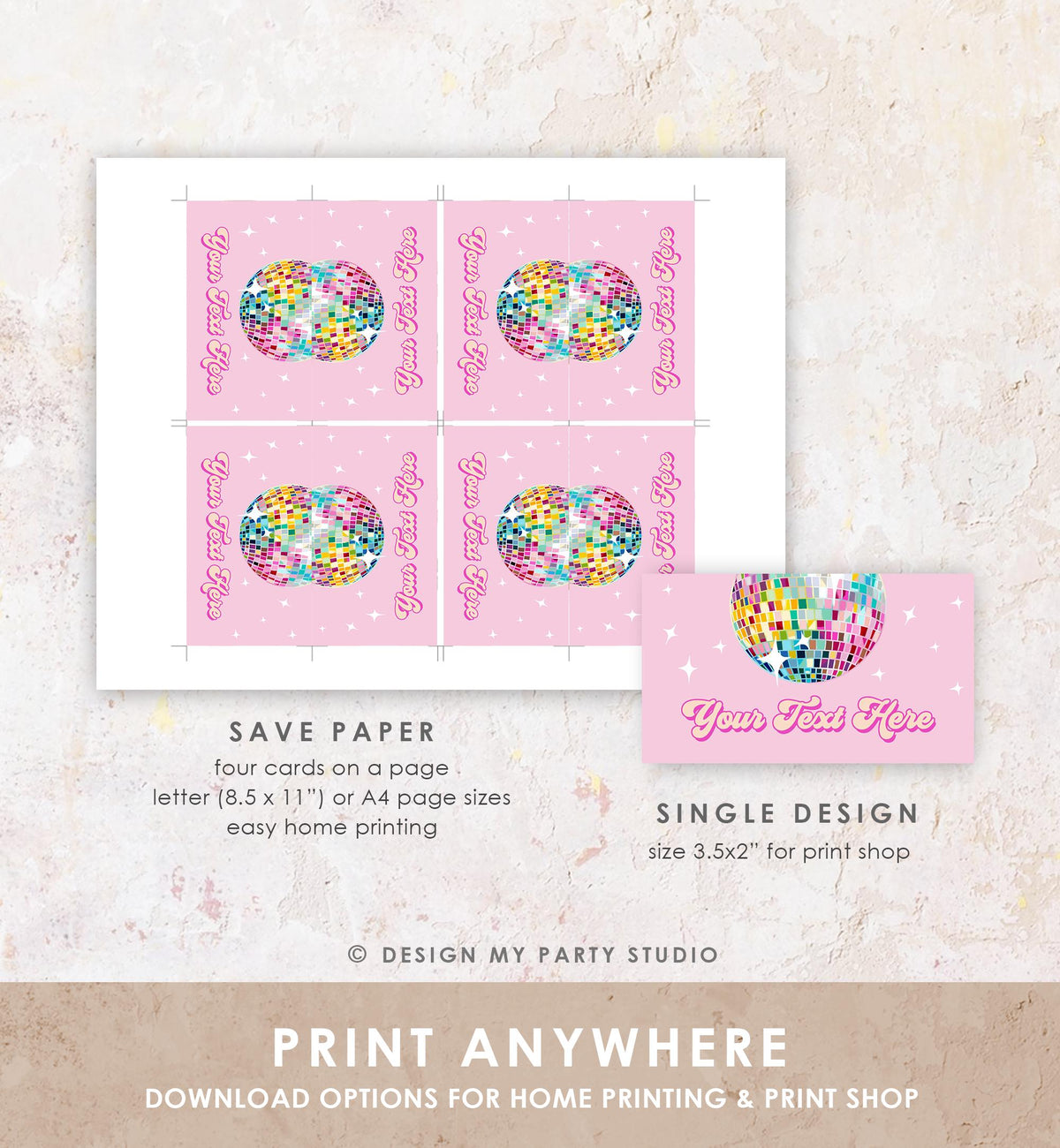 Editable Disco Food Label Let&#39;s Disco 70s Party Birthday Shower Place Card Tent Buffet Pink Girl Retro Digital Template Printable 0501