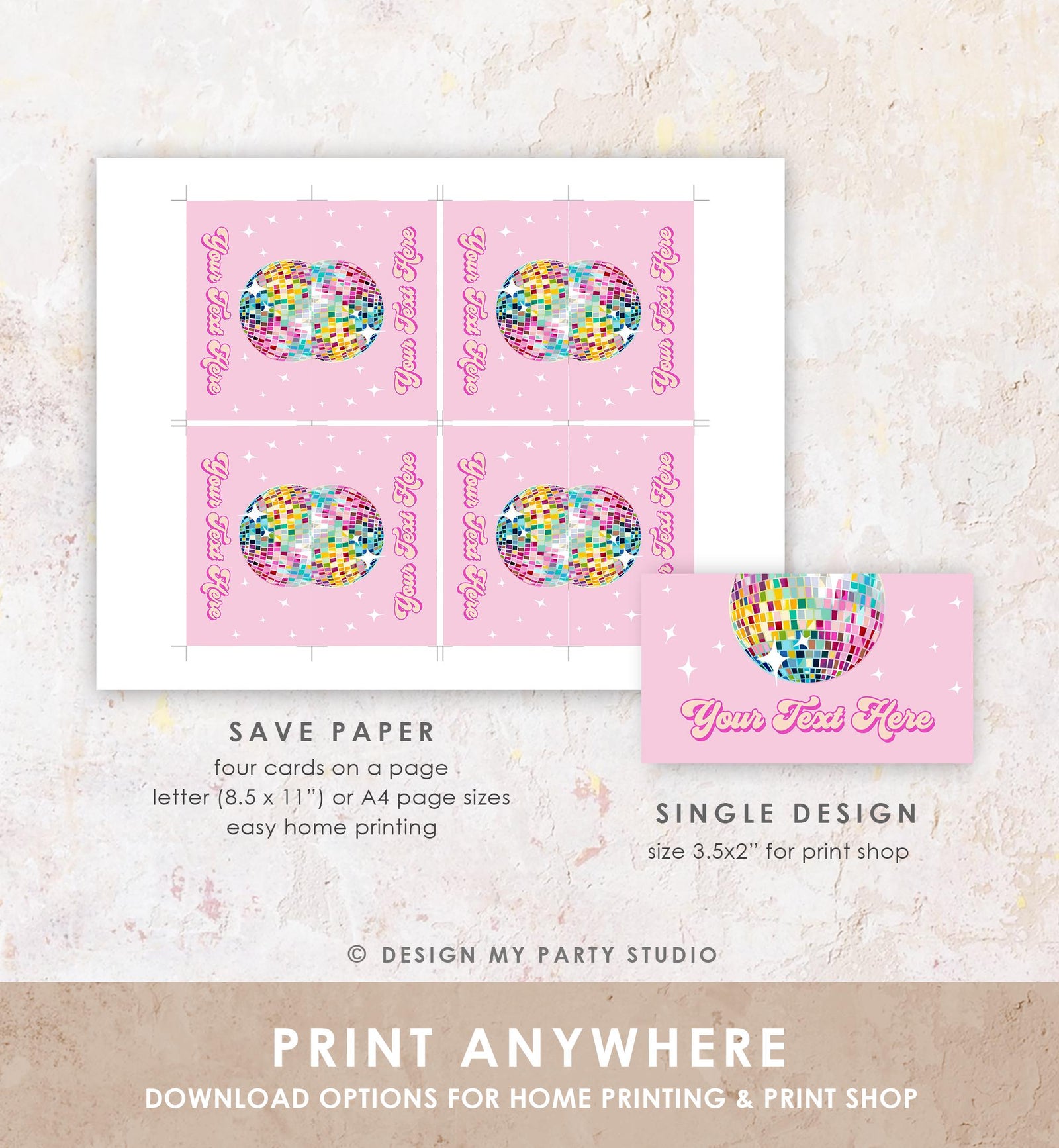 Editable Disco Food Label Let's Disco 70s Party Birthday Shower Place Card Tent Buffet Pink Girl Retro Digital Template Printable 0501