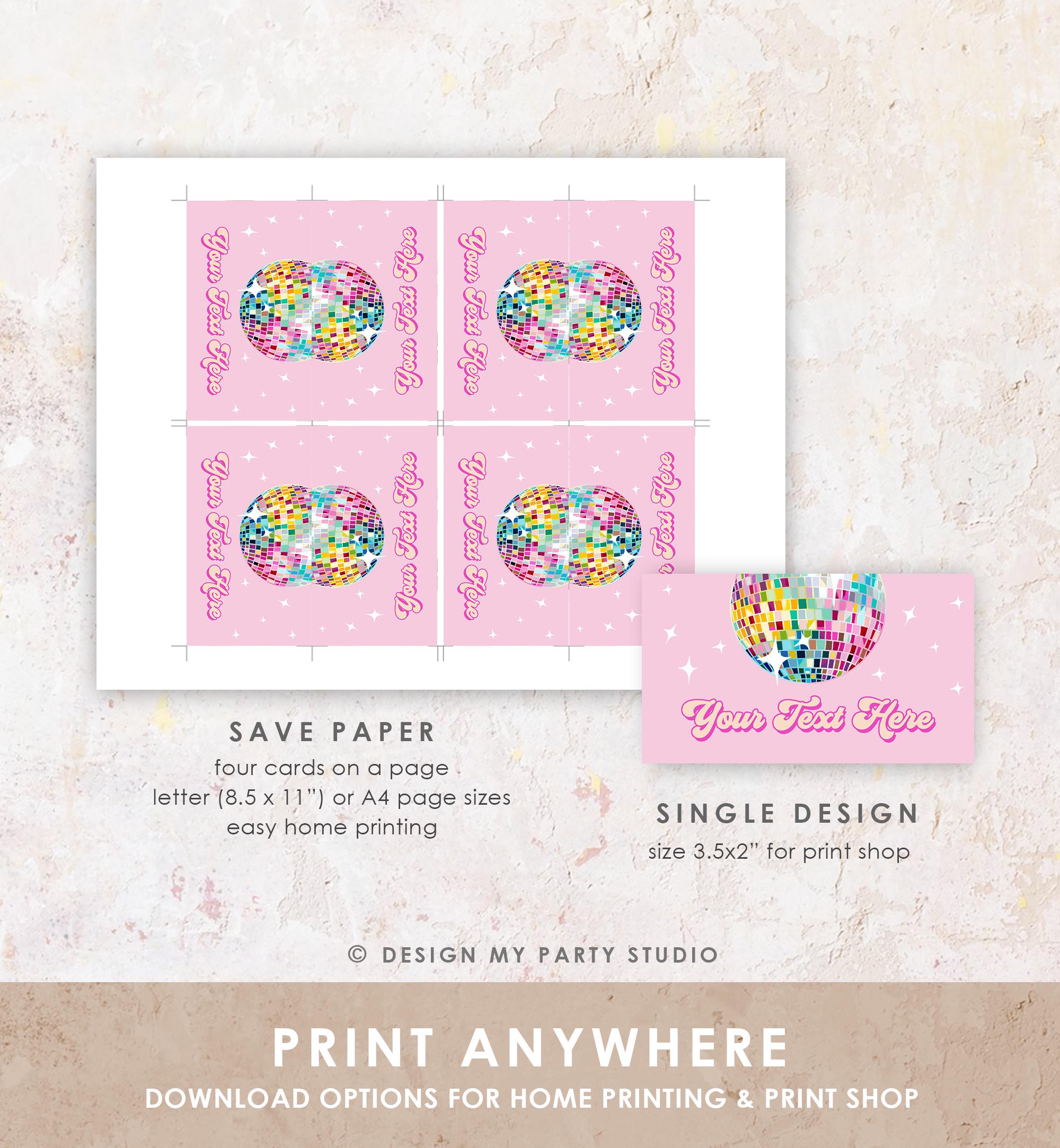 Editable Disco Food Label Let's Disco 70s Party Birthday Shower Place Card Tent Buffet Pink Girl Retro Digital Template Printable 0501