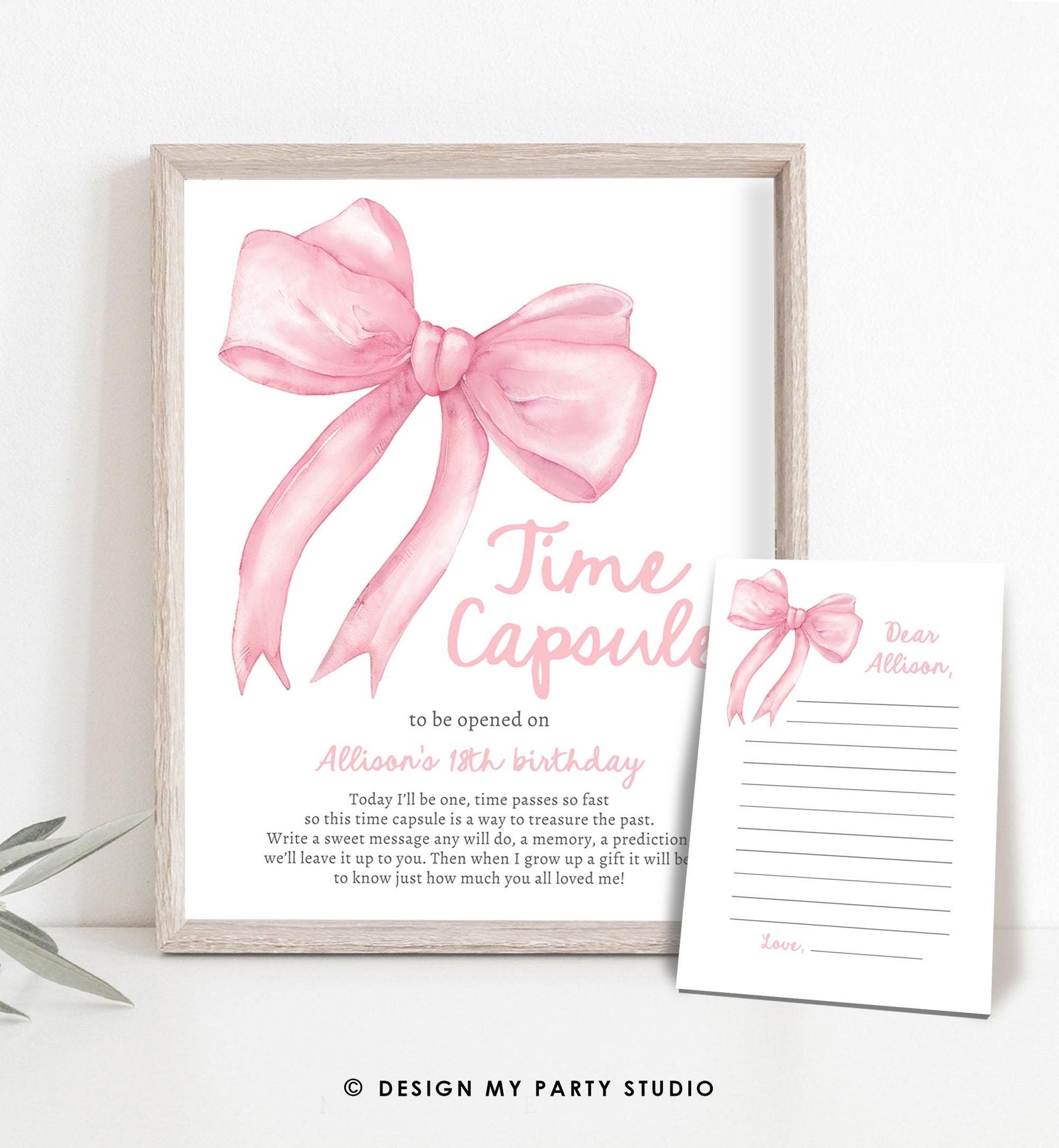 Editable Pink Bow Time Capsule Sign Girls Just Wanna Be One Birthday Party Game 1st Coquette Bow Download Digital Template Printable 0527