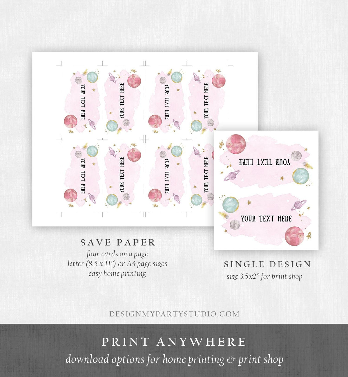 Editable Food Labels Outer Space Birthday Galaxy Food Labels Place Card Tent Insert Astronaut Around the Sun Gold Template Printable 0357