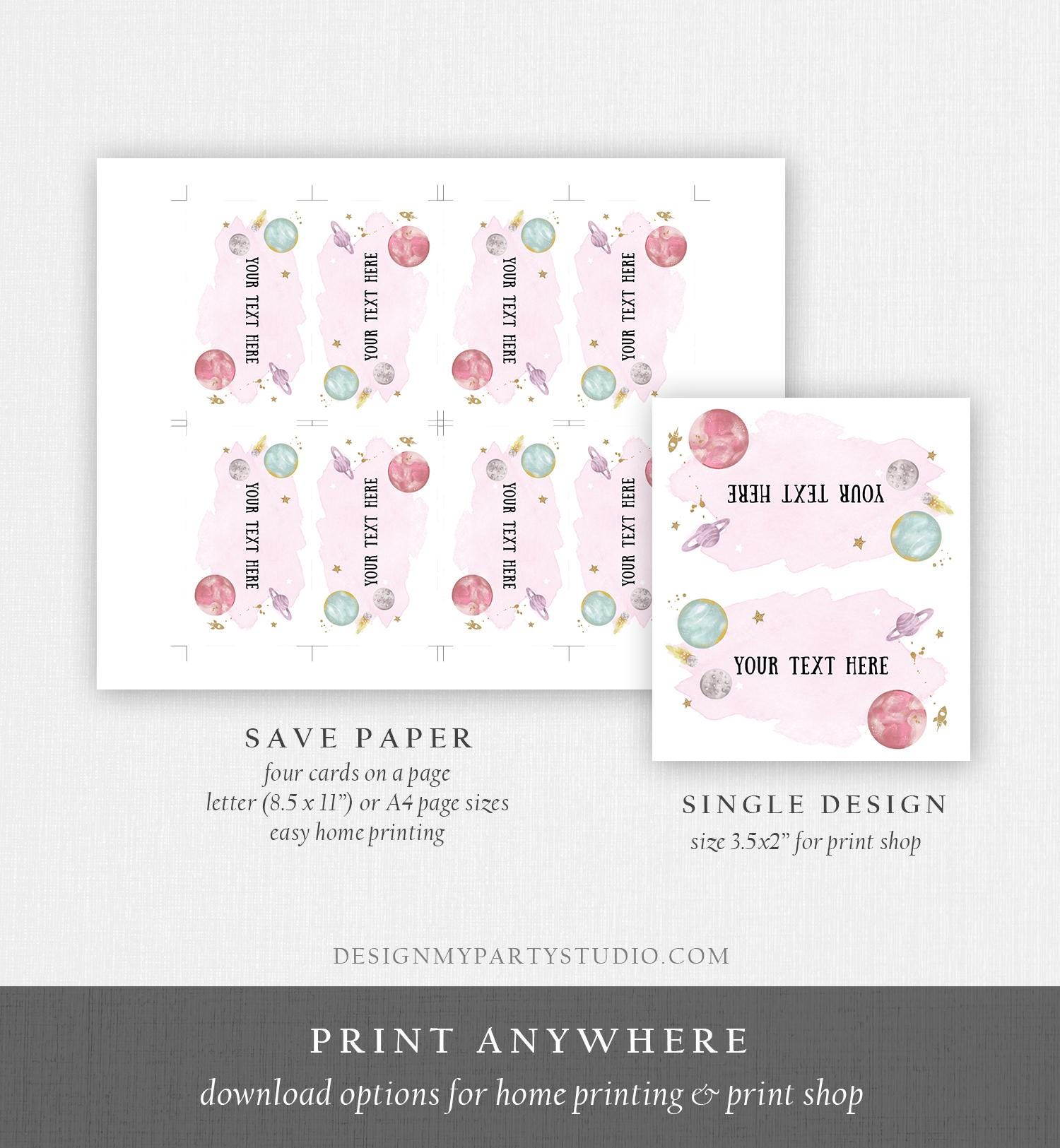 Editable Food Labels Outer Space Birthday Galaxy Food Labels Place Card Tent Insert Astronaut Around the Sun Gold Template Printable 0357