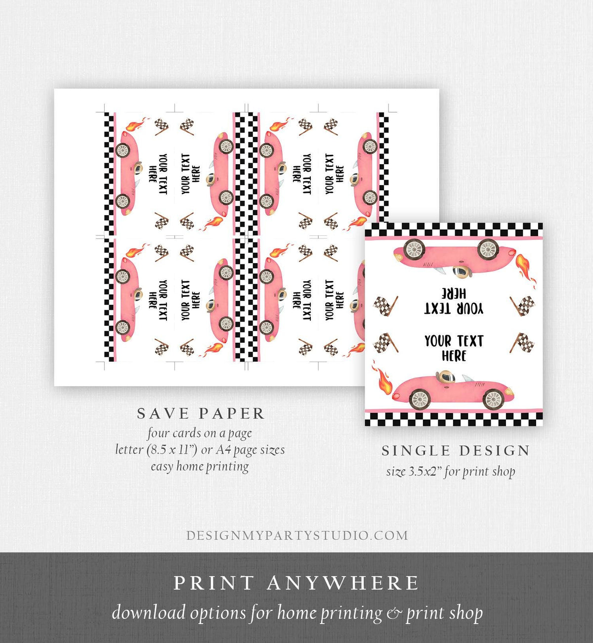 Editable Food Labels Race Car Birthday Racing Food Labels Place Tent Insert Card Growing Up Two Fast Girl Digital Template Printable 0424