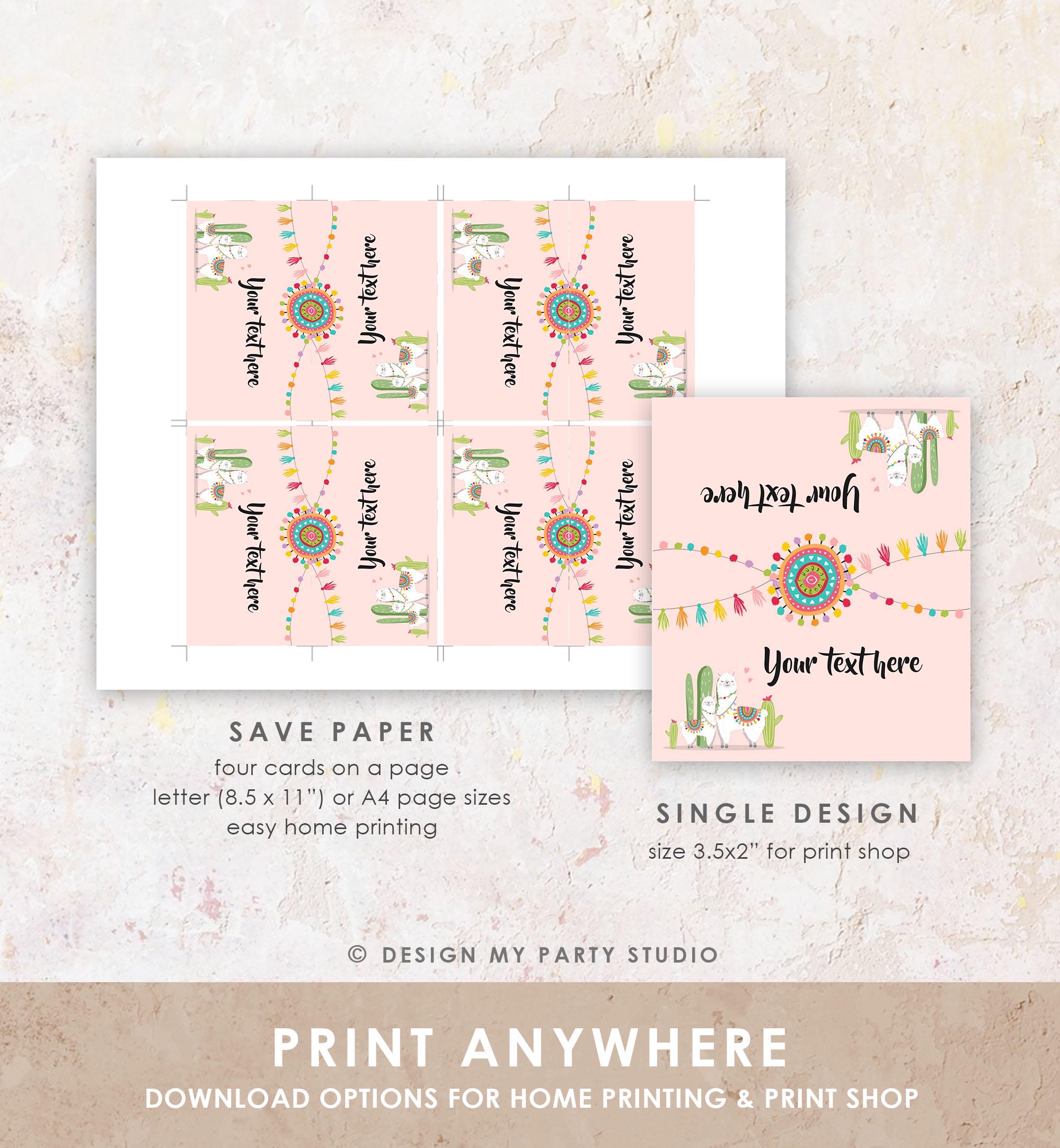 Editable Llama Food Labels Llama Fiesta Mexican Place Card Birthday Party Baby Shower Tent Card Insert Pink Girl Template Printable 0079