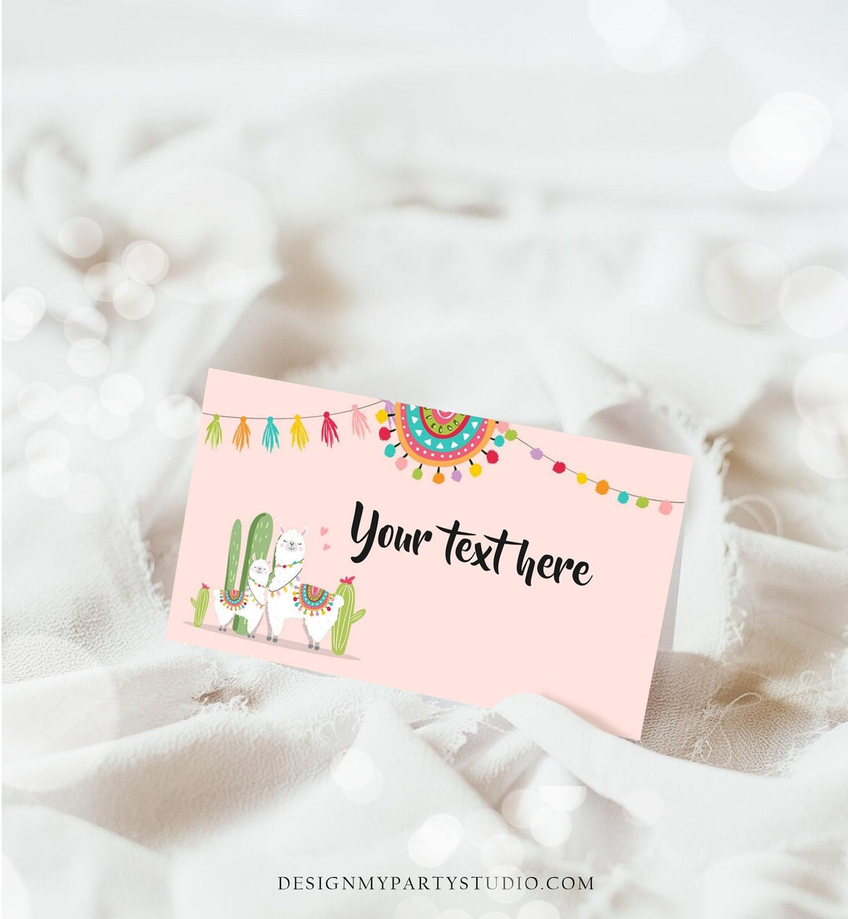 Editable Llama Food Labels Llama Fiesta Mexican Place Card Birthday Party Baby Shower Tent Card Insert Pink Girl Template Printable 0079