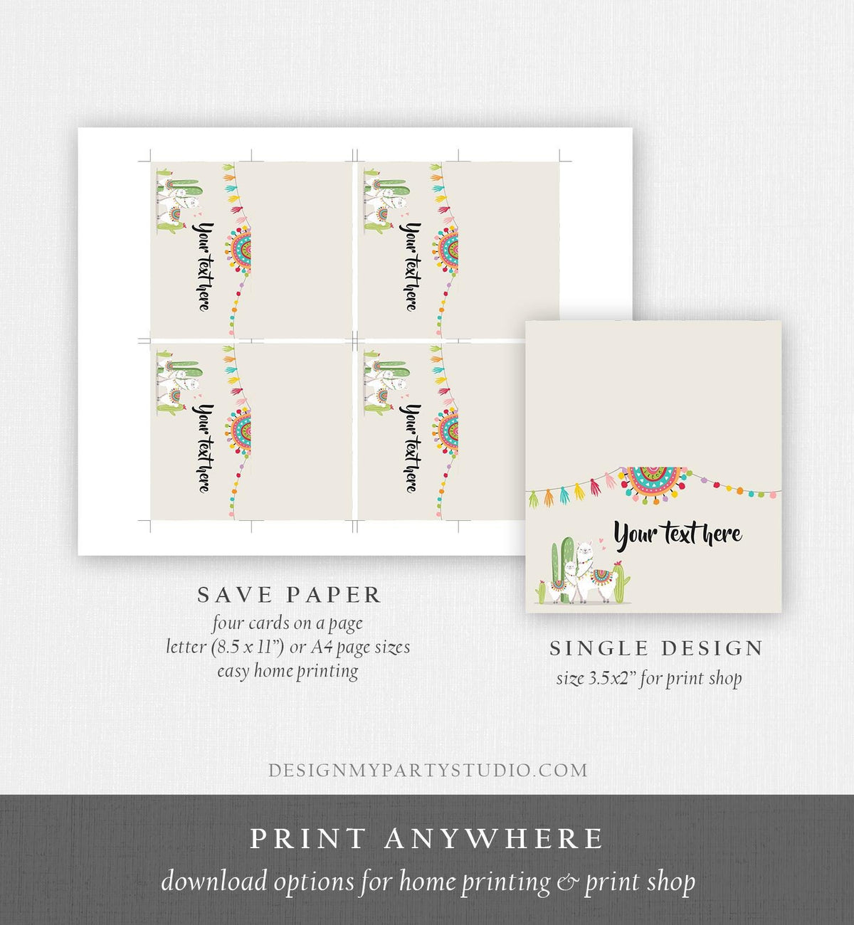 Editable Llama Food Label Llama Fiesta Mexican Place Card Birthday Party Baby Shower Tent Card Insert Gender Neutral Template Printable 0079