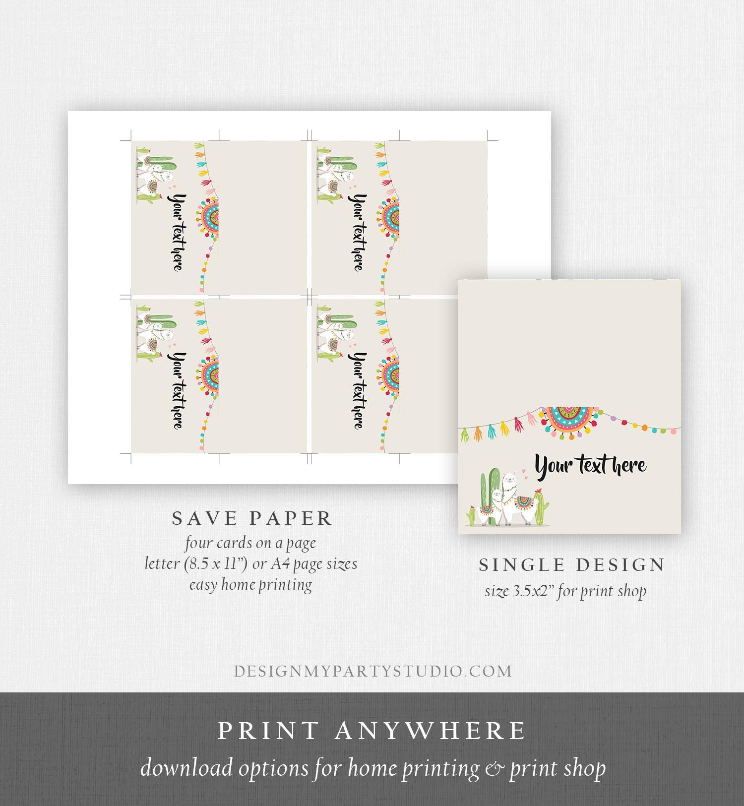 Editable Llama Food Label Llama Fiesta Mexican Place Card Birthday Party Baby Shower Tent Card Insert Gender Neutral Template Printable 0079
