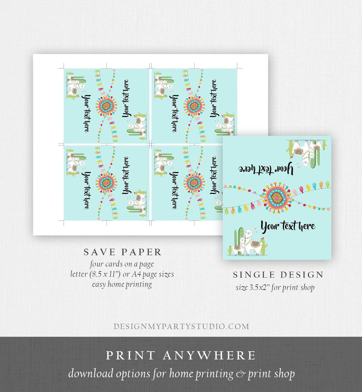 Editable Llama Food Label Llama Fiesta Mexican Place Card Birthday Party Baby Shower Tent Card Insert Gender Neutral Template Printable 0079