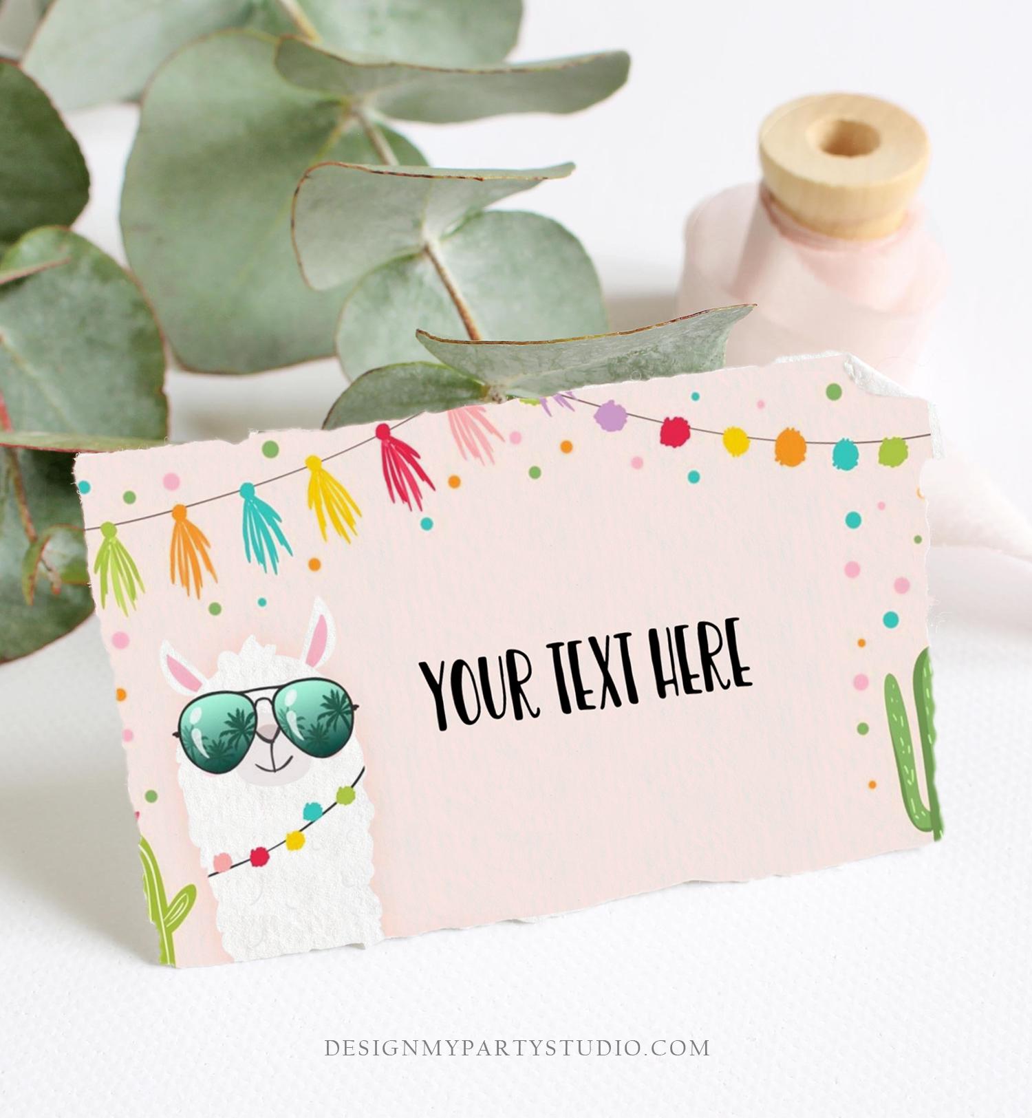 Editable Llama Food Labels Llama Place Card Tent Card Insert Card Llama Birthday Fiesta Party Mexican Girl Cactus Template Printable 0079