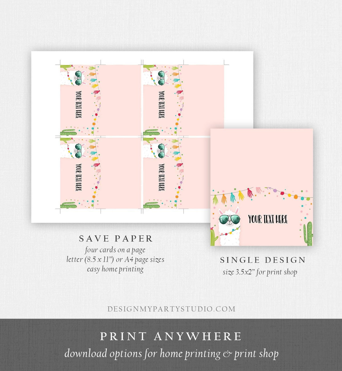 Editable Llama Food Labels Llama Place Card Tent Card Insert Card Llama Birthday Fiesta Party Mexican Girl Cactus Template Printable 0079