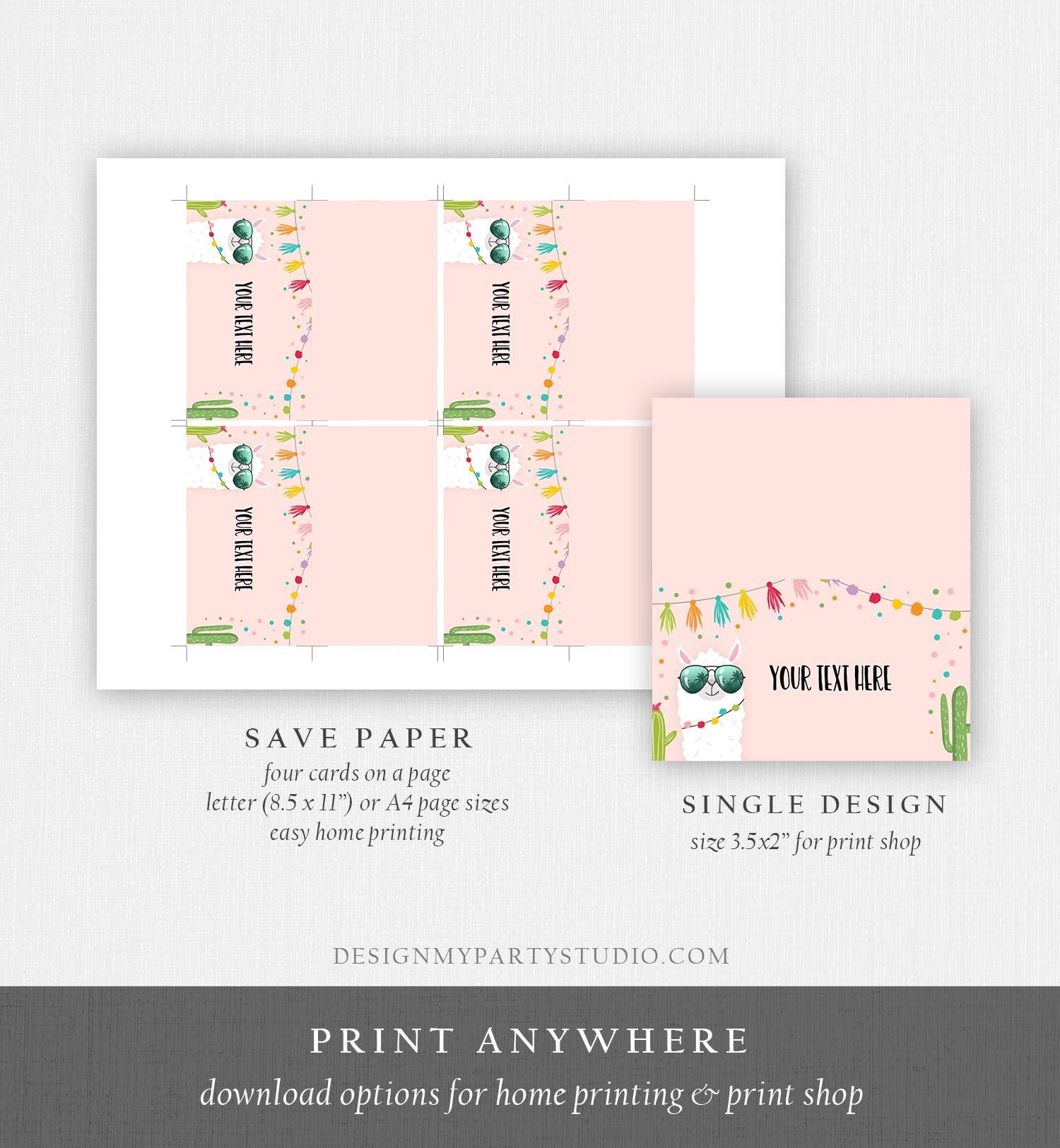 Editable Llama Food Labels Llama Place Card Tent Card Insert Card Llama Birthday Fiesta Party Mexican Girl Cactus Template Printable 0079