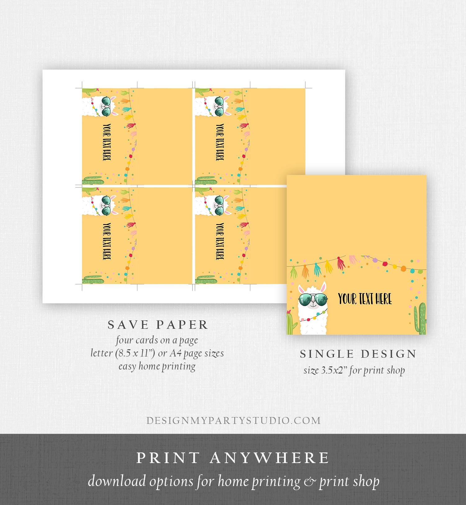 Editable Llama Food Labels Llama Place Card Tent Card Insert Card Llama Birthday Fiesta Party Mexican Girl Cactus Template Printable 0079