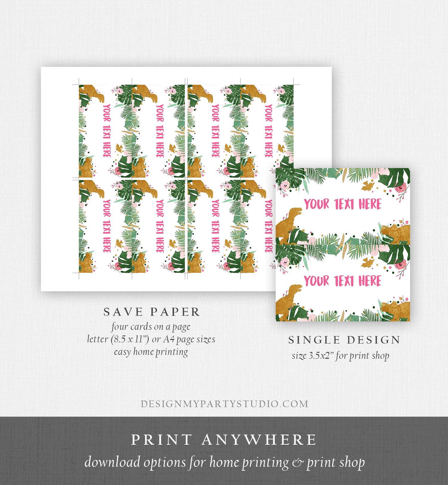 Editable Dinosaur Food Labels Dinosaur Party Place Card Tent Card Insert Card Pink Girl Dino Birthday T-Rex Digital Template Printable 0146