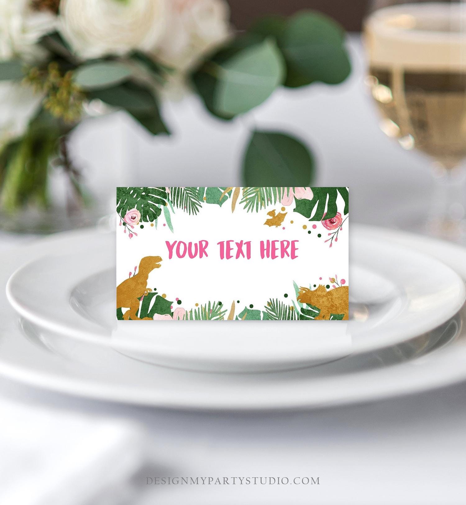 Editable Dinosaur Food Labels Dinosaur Party Place Card Tent Card Insert Card Pink Girl Dino Birthday T-Rex Digital Template Printable 0146