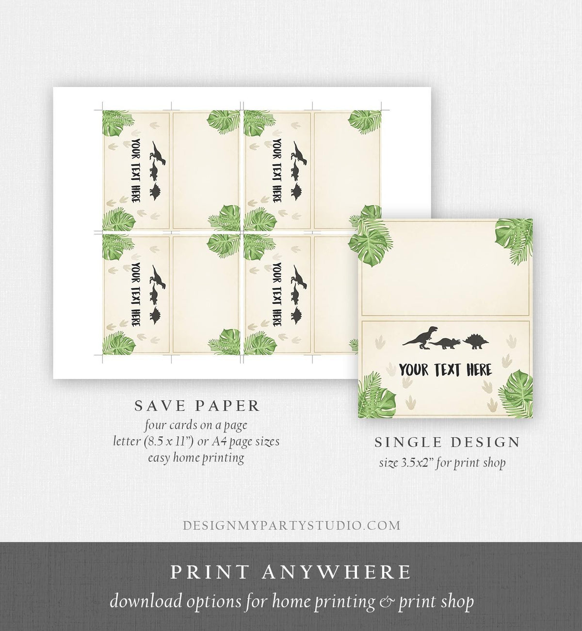 Editable Dinosaur Food Label Party Place Card Tent Insert Dino Birthday Boy T-Rex Prehistoric Digital Download Template Printable 0043