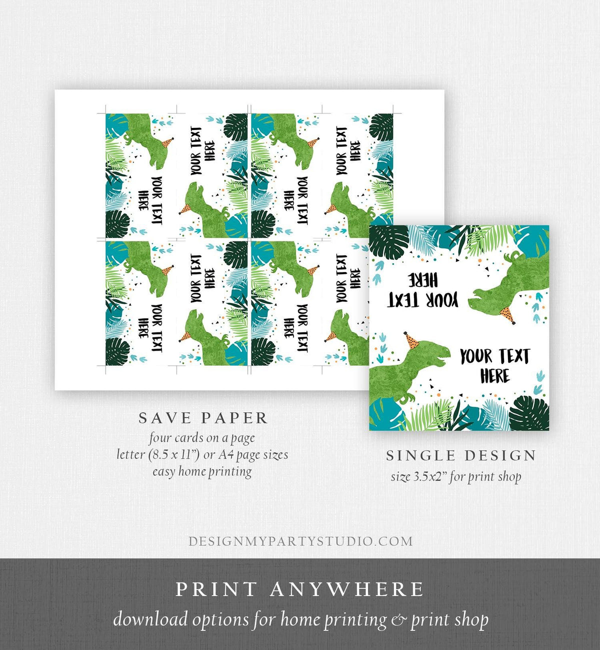 Editable Dinosaur Food Labels Dinosaur Party Place Card Tent Card Insert Card Green Dino Birthday Boy T-Rex Instant Template Printable 0389