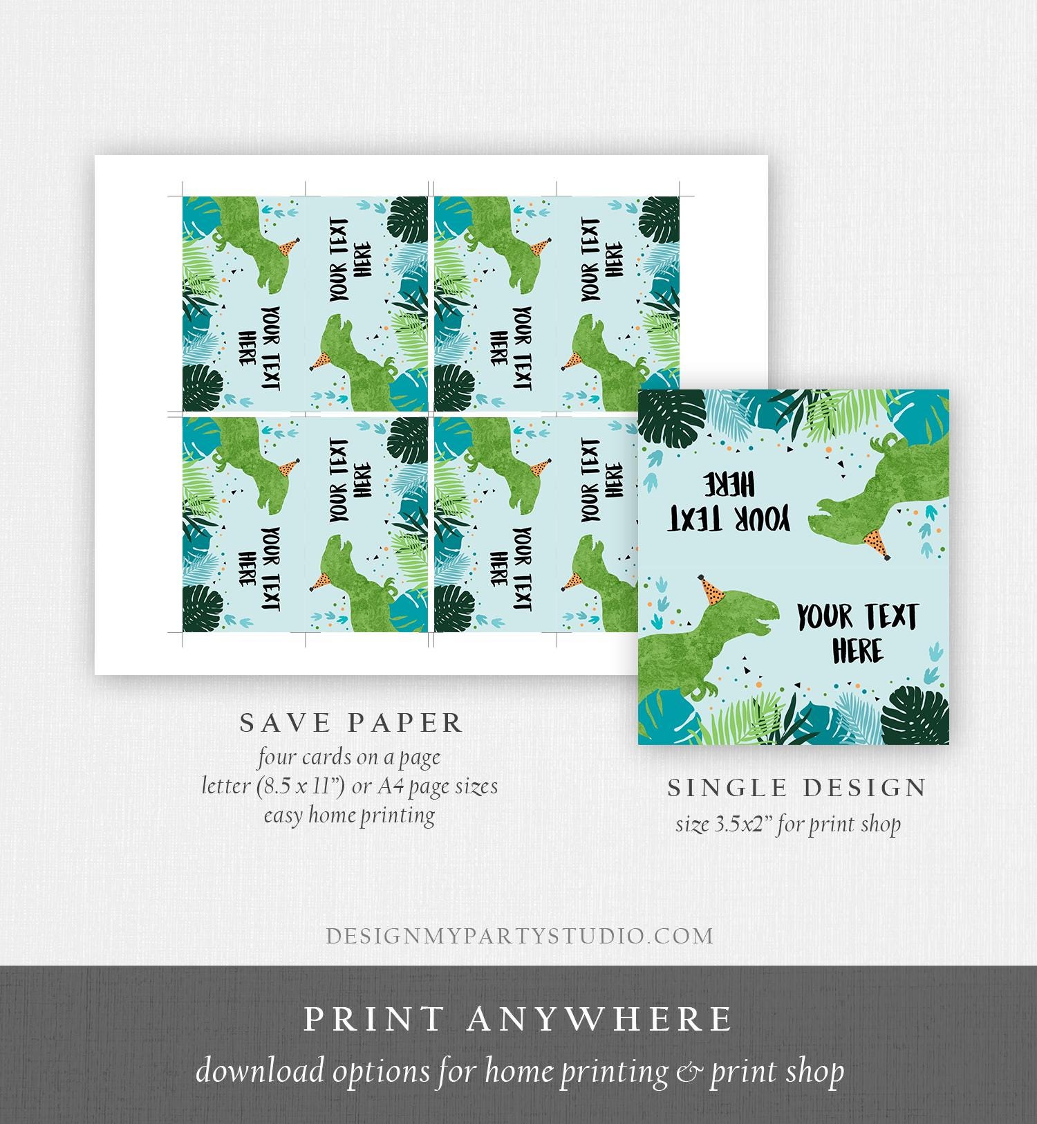 Editable Dinosaur Food Labels Dinosaur Party Place Card Tent Card Insert Card Green Dino Birthday Boy T-Rex Instant Template Printable 0389