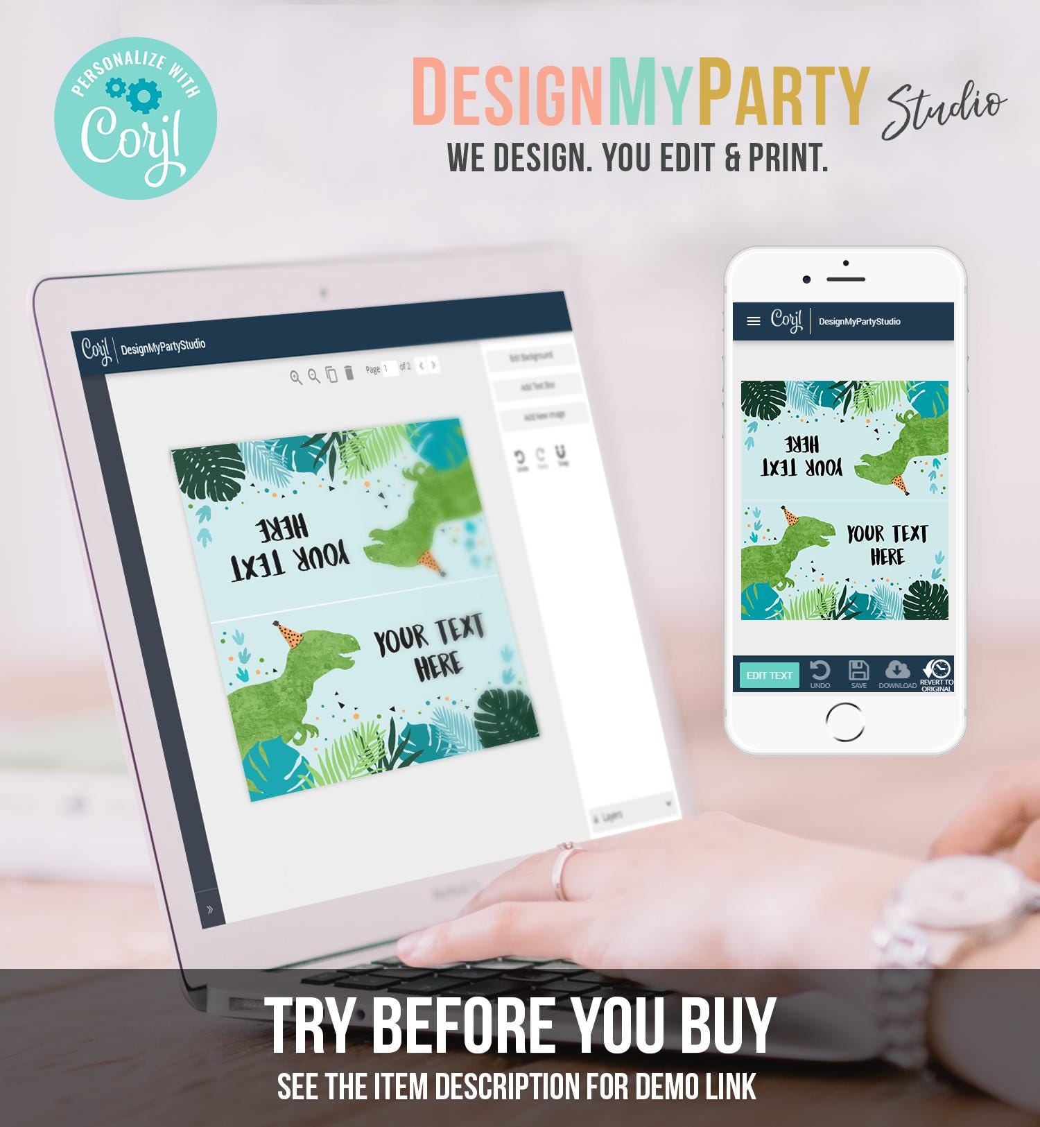 Editable Dinosaur Food Labels Dinosaur Party Place Card Tent Card Insert Card Green Dino Birthday Boy T-Rex Instant Template Printable 0389