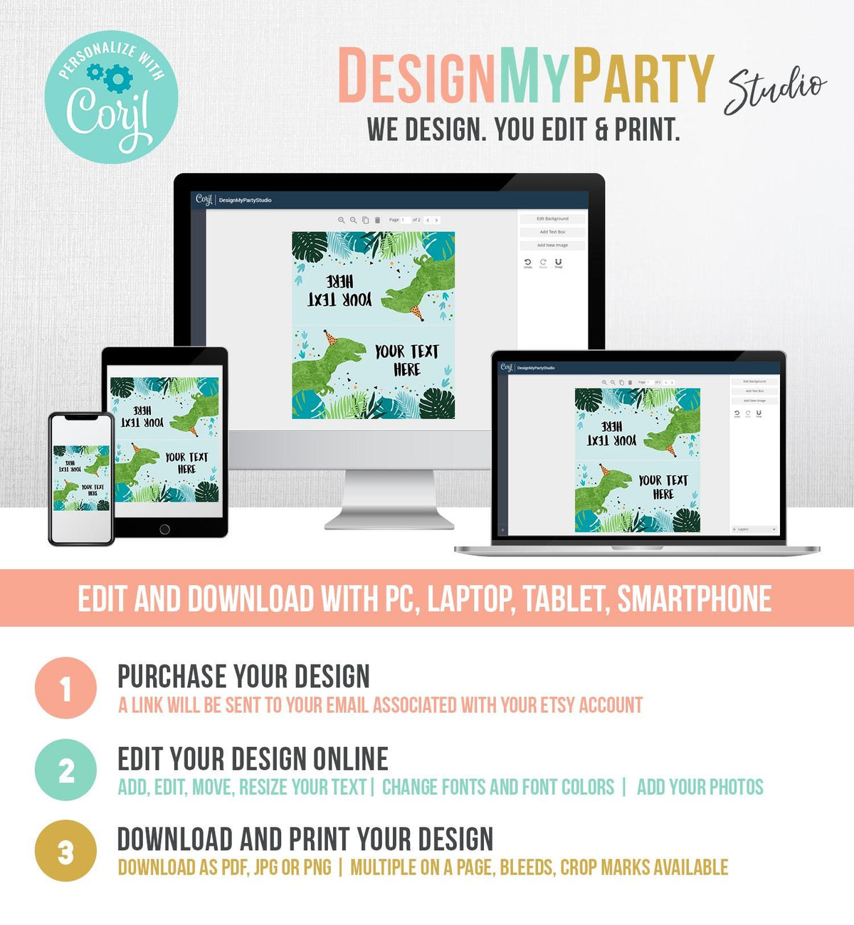 Editable Dinosaur Food Labels Dinosaur Party Place Card Tent Card Insert Card Green Dino Birthday Boy T-Rex Instant Template Printable 0389