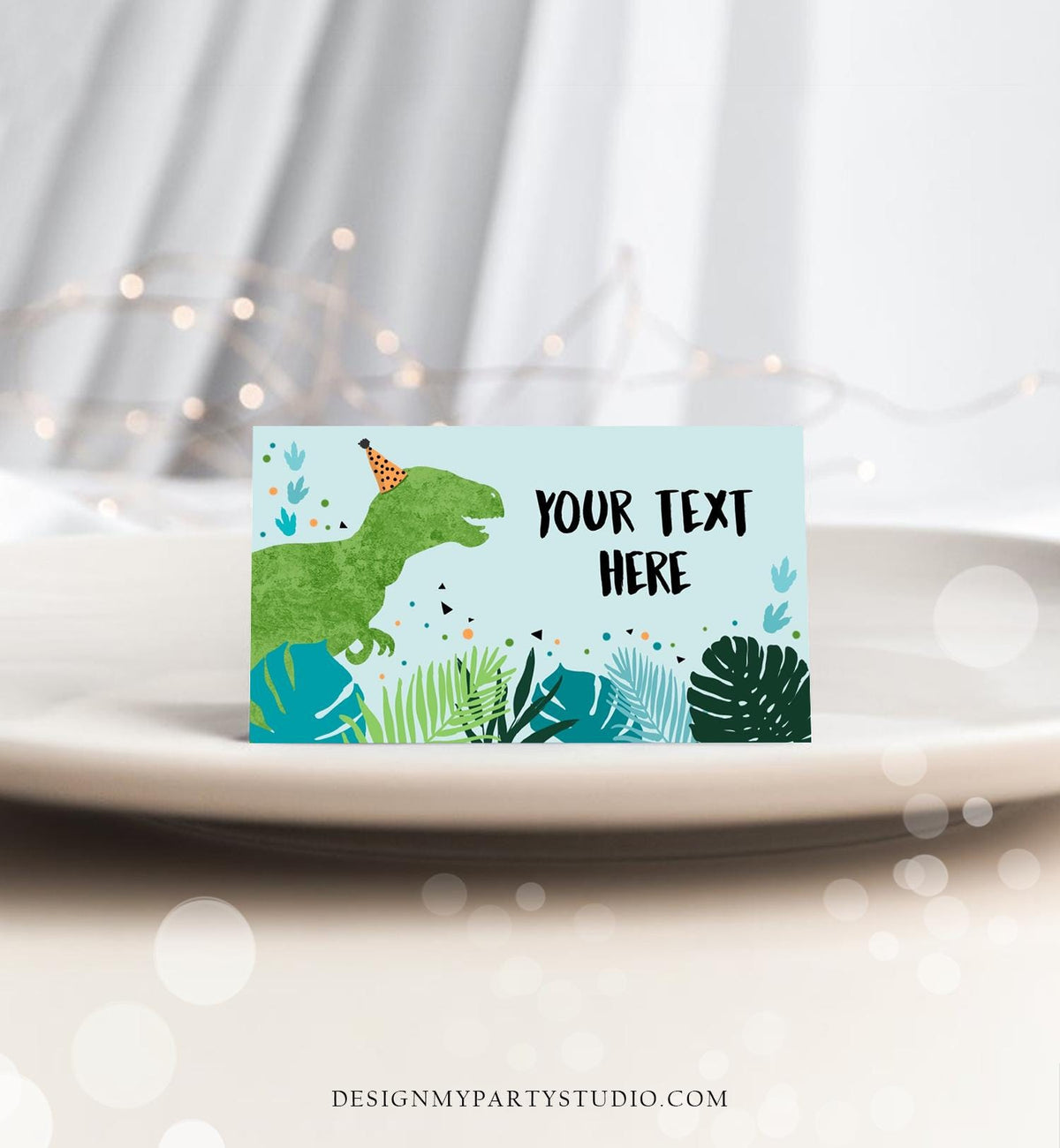 Editable Dinosaur Food Labels Dinosaur Party Place Card Tent Card Insert Card Green Dino Birthday Boy T-Rex Instant Template Printable 0389