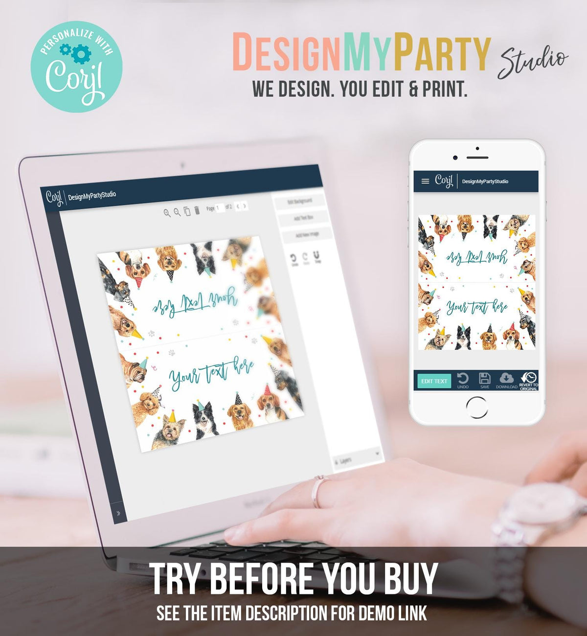 Editable Dog Food Labels Dog Birthday Place Card Tent Card Insert Card Puppy Party Pet Vet Doggy Shelter Boy Digital Template Printable 0384