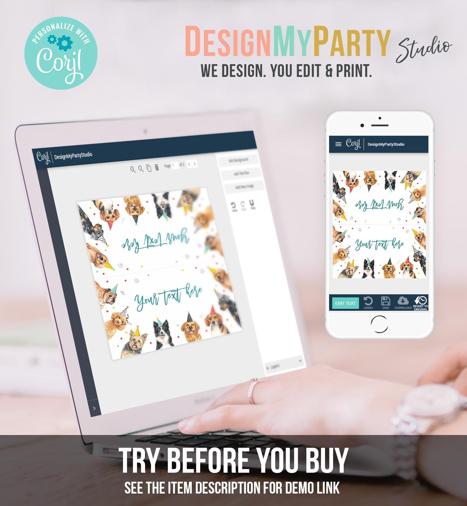 Editable Dog Food Labels Dog Birthday Place Card Tent Card Insert Card Puppy Party Pet Vet Doggy Shelter Boy Digital Template Printable 0384