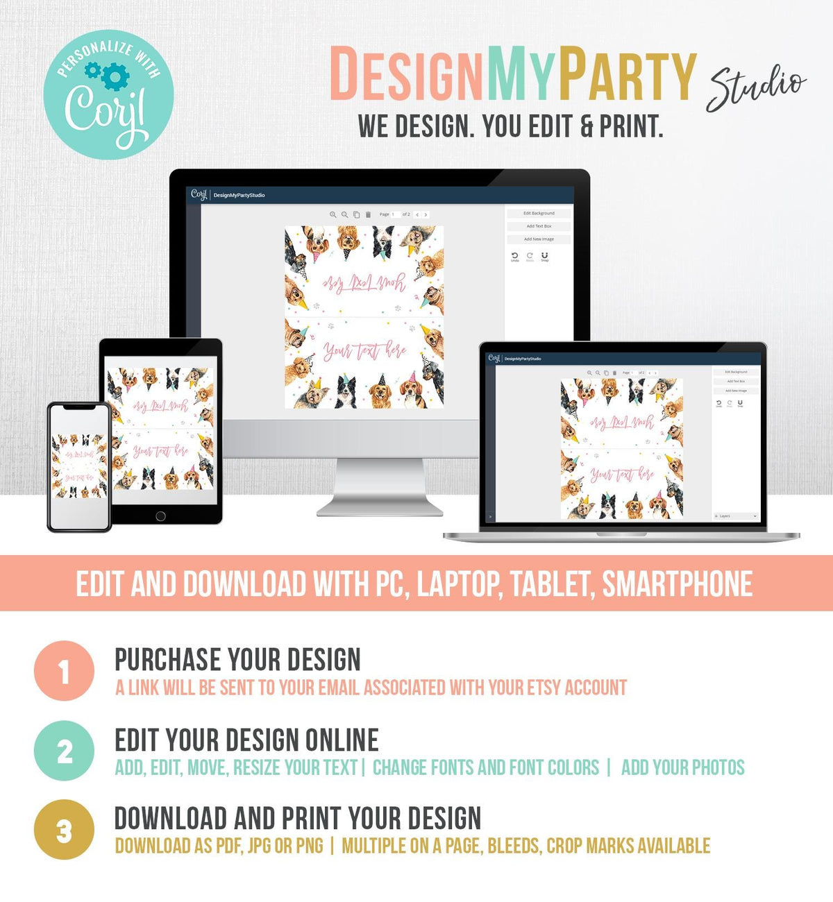 Editable Dog Food Labels Dog Birthday Place Card Tent Insert Card Puppy Party Pet Vet Doggy Shelter Girl Digital Template Printable 0384